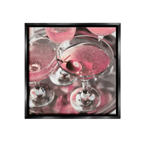 Stupell Industries Pink Sparkle Martinis Food & Beverage Painting Black Floater Framed Canvas Art Print Wall Art, 18 x 18