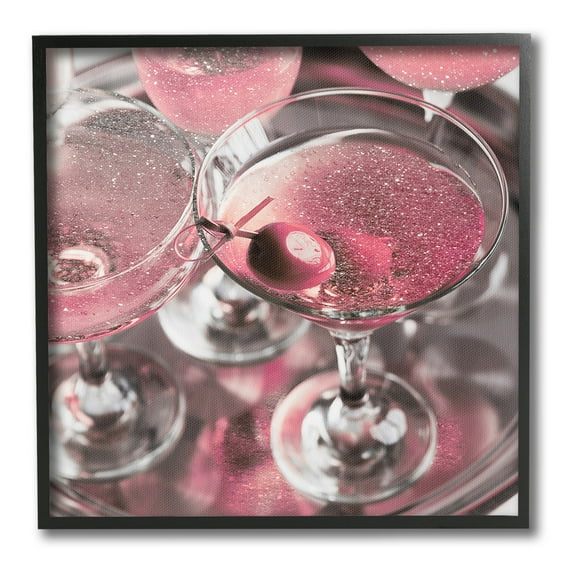 Stupell Industries Pink Sparkle Martinis Food & Beverage Painting Black Framed Art Print Wall Art, 12 x 12