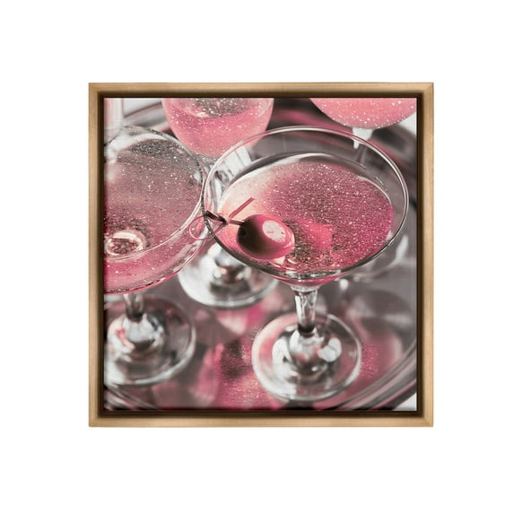 Stupell Industries Pink Sparkle Martinis Food & Beverage Painting Brown Floater Framed Canvas Art Print Wall Art, 18 x 18