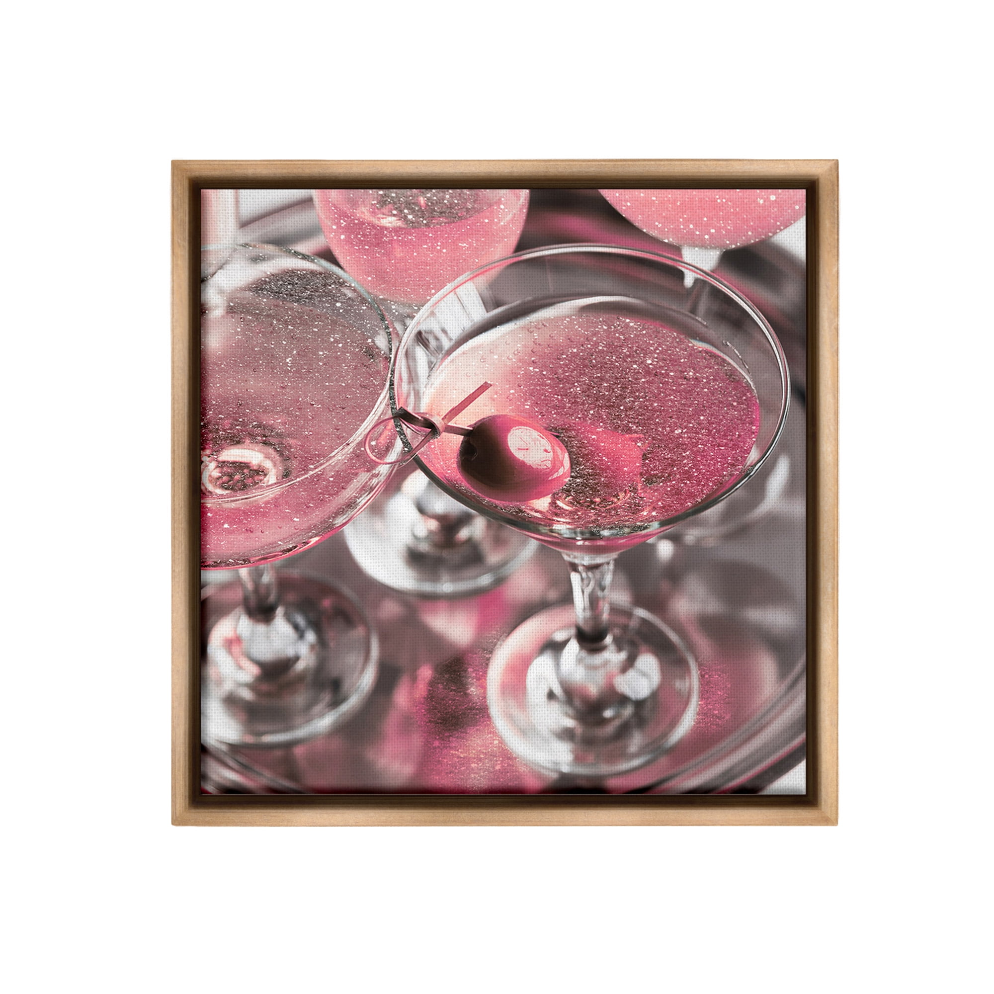 Stupell Industries Pink Sparkle Martinis Food & Beverage Painting Brown Floater Framed Canvas Art Print Wall Art, 25 x 25