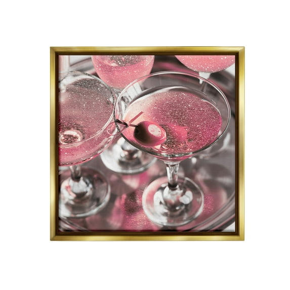 Stupell Industries Pink Sparkle Martinis Food & Beverage Painting Gold Floater Framed Canvas Art Print Wall Art, 18 x 18