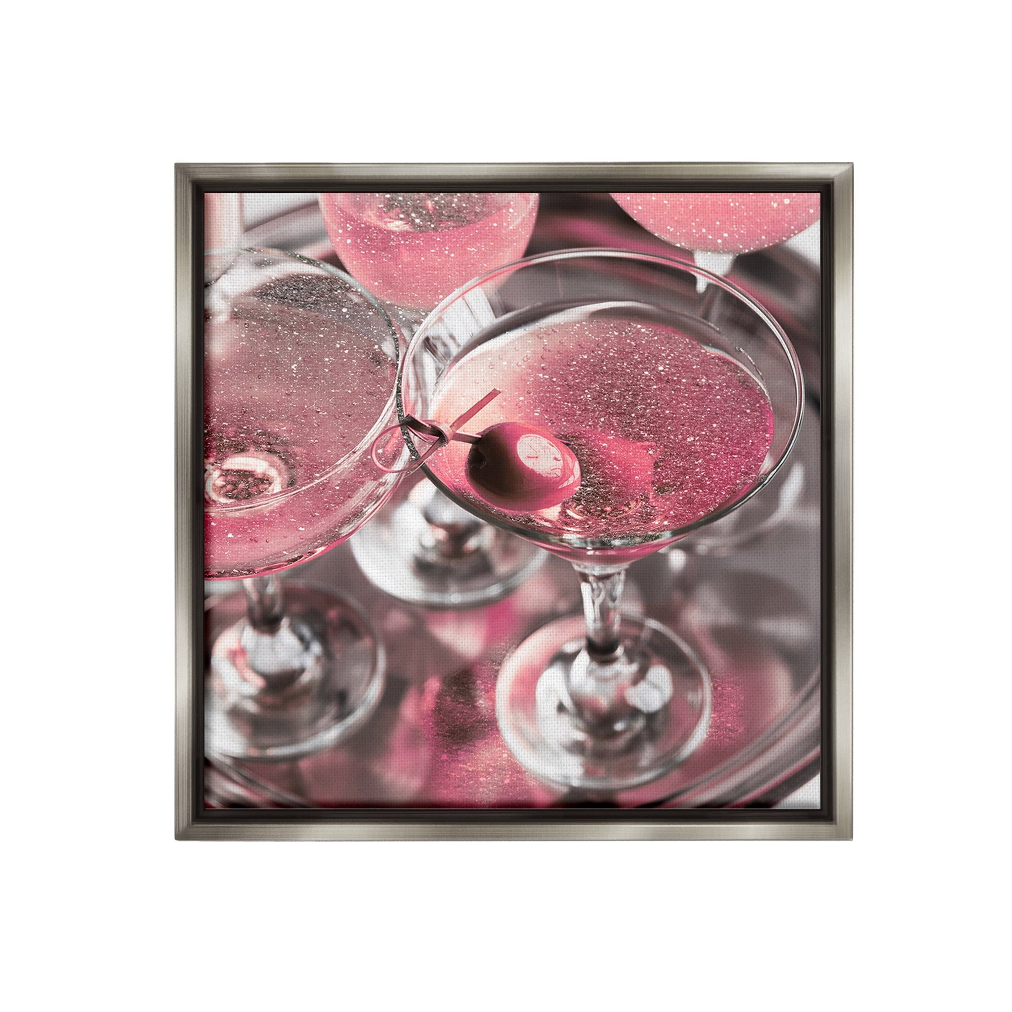 Stupell Industries Pink Sparkle Martinis Food & Beverage Painting Gray Floater Framed Canvas Art Print Wall Art, 18 x 18