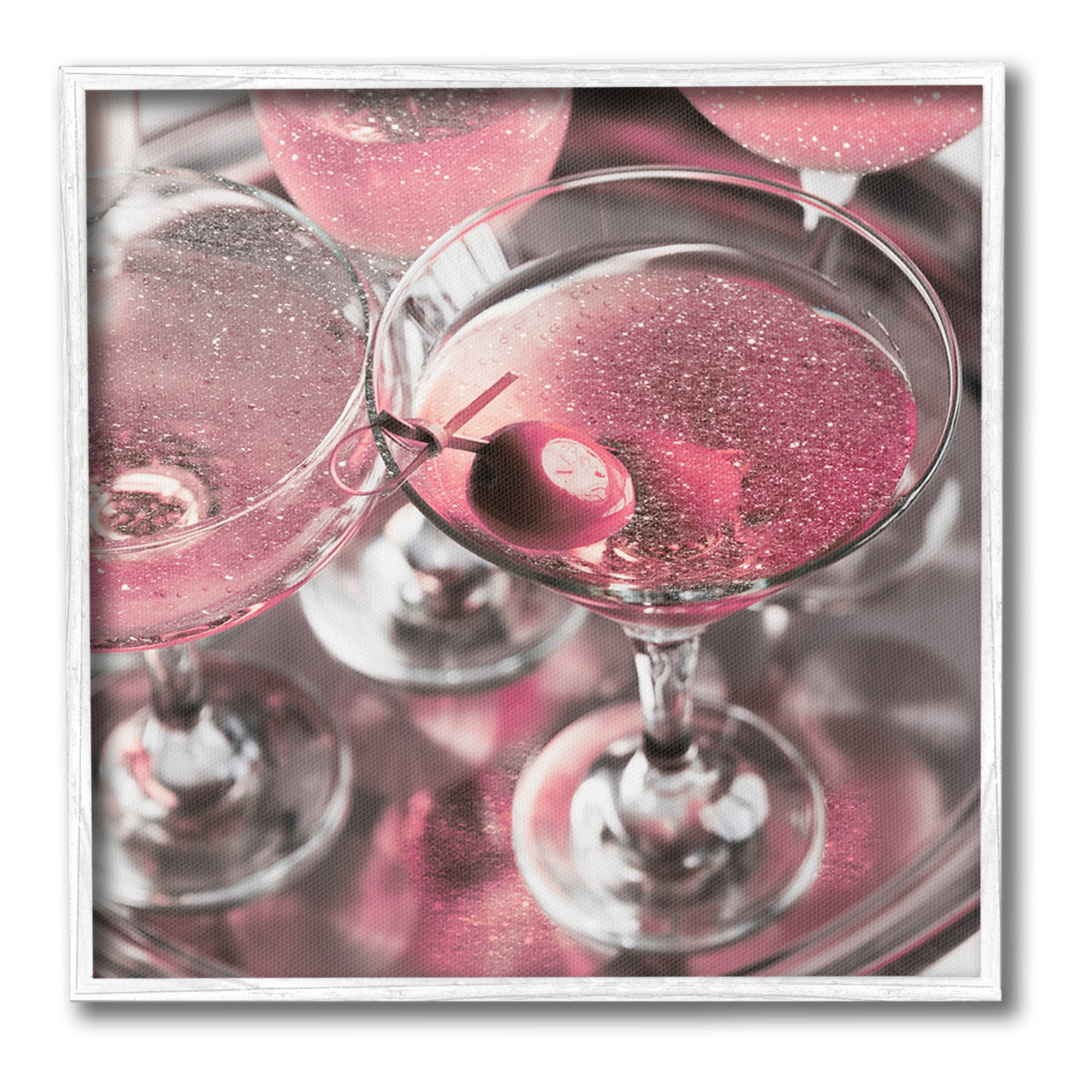 Stupell Industries Pink Sparkle Martinis Food & Beverage Painting White Framed Art Print Wall Art, 24 x 24