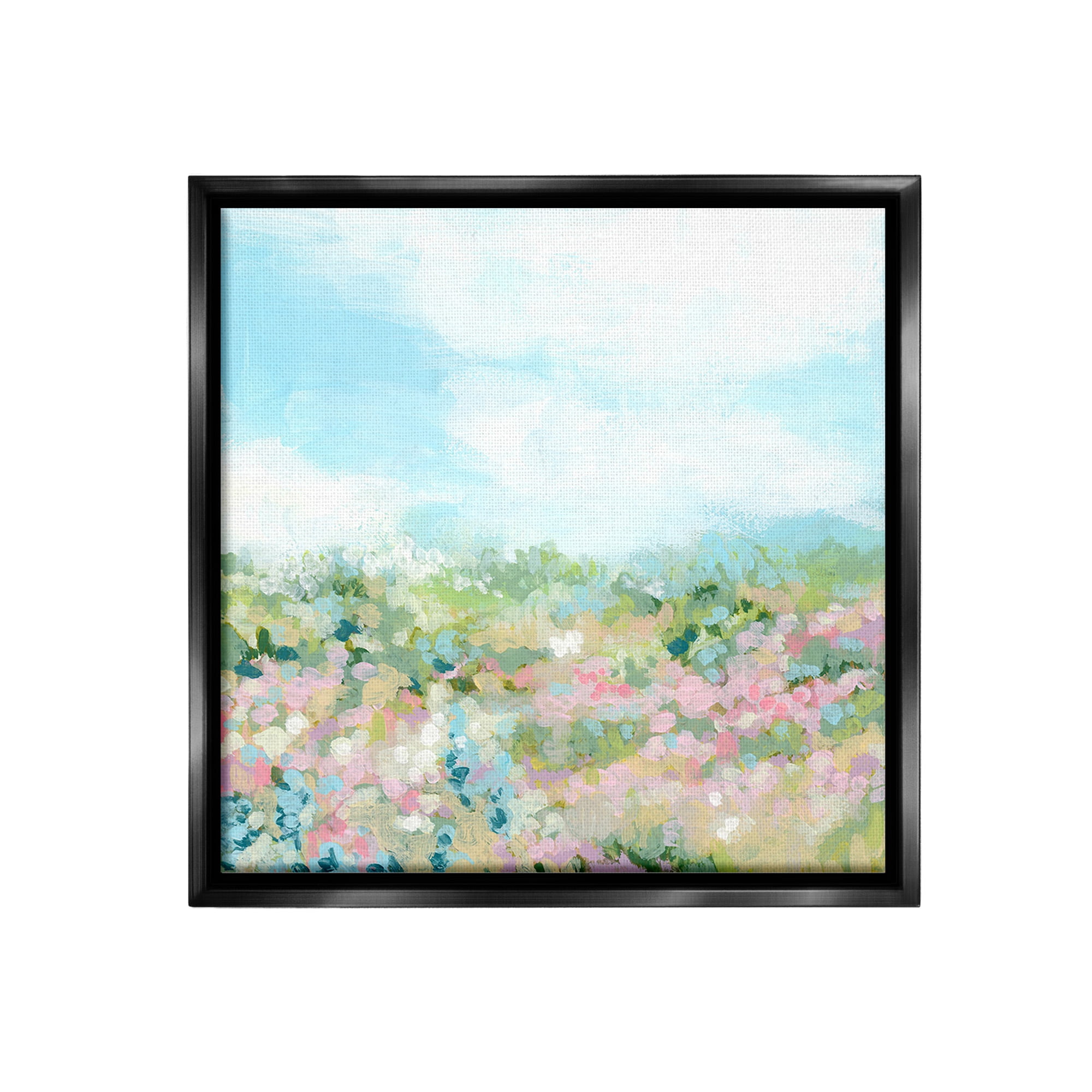 Stupell Industries Pink Speckled Meadow Landscape Painting Black Floater Framed Canvas Art Print Wall Art, 25 x 25