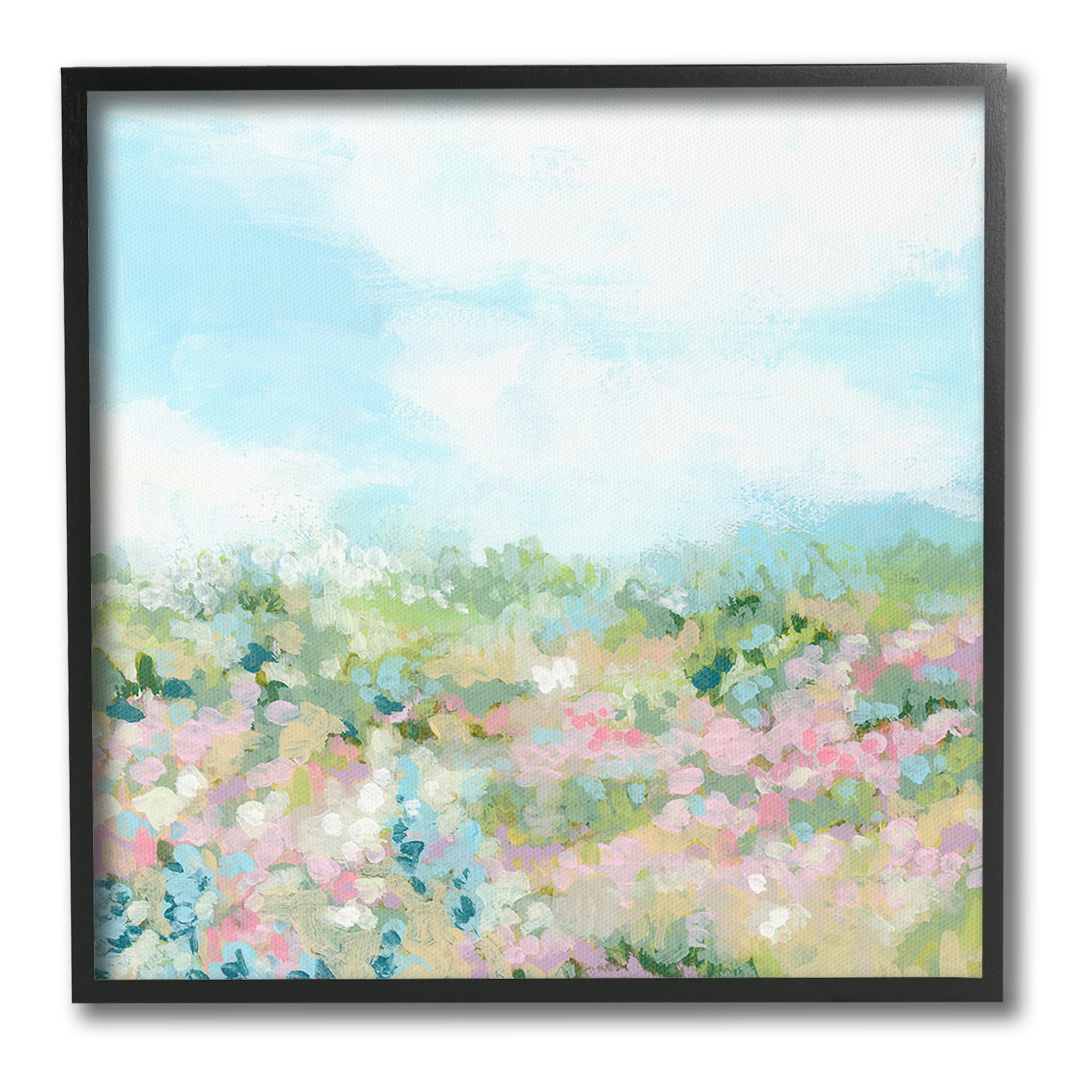 Stupell Industries Pink Speckled Meadow Landscape Painting Black Framed Art Print Wall Art, 17 x 17