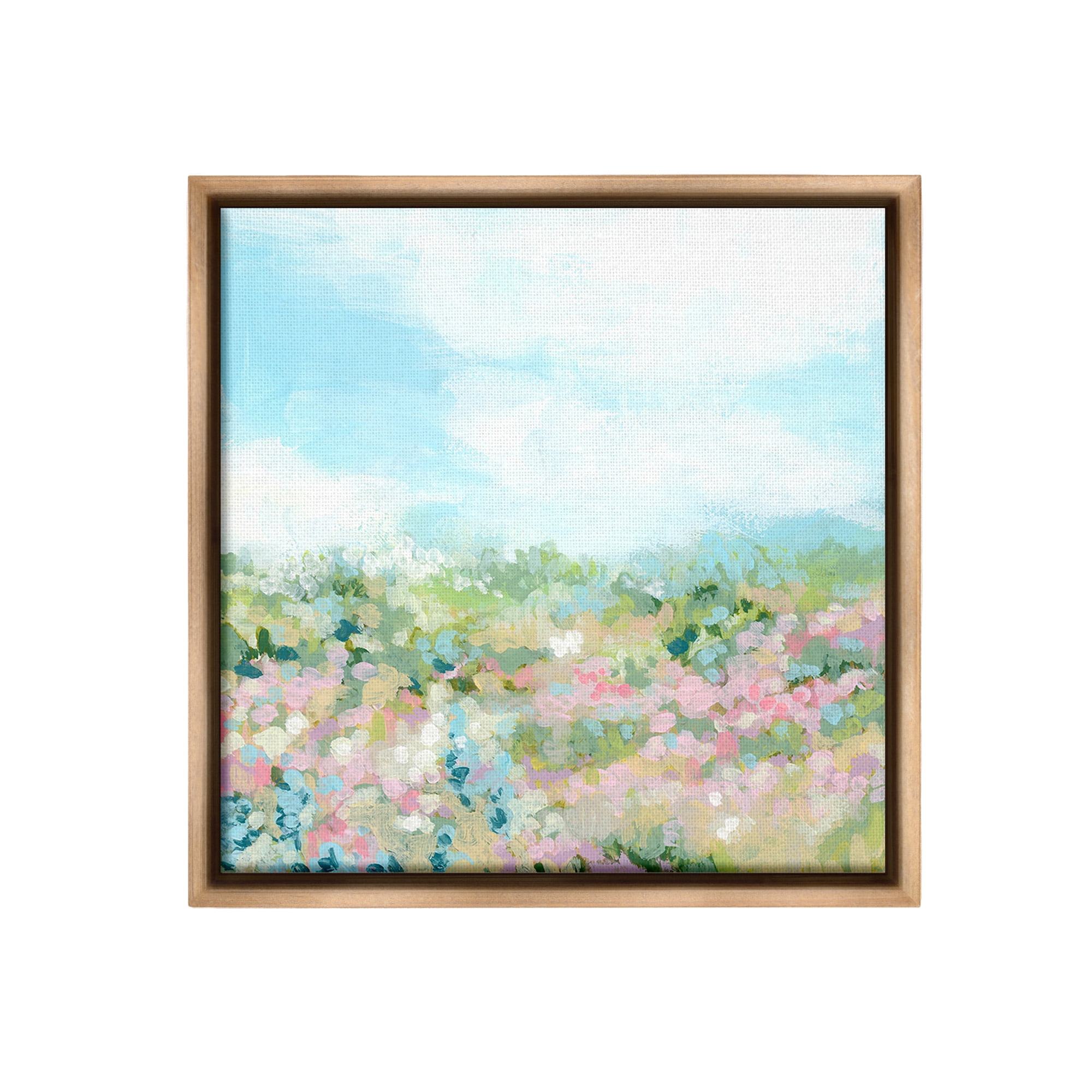 Stupell Industries Pink Speckled Meadow Landscape Painting Brown Floater Framed Canvas Art Print Wall Art, 25 x 25
