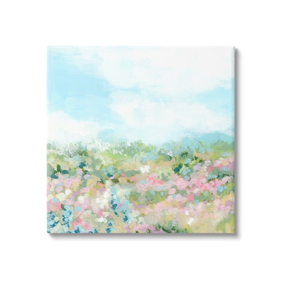 Stupell Industries Pink Speckled Meadow Landscape Painting Gallery Wrapped Canvas Art Print Wall Art, 24 x 24