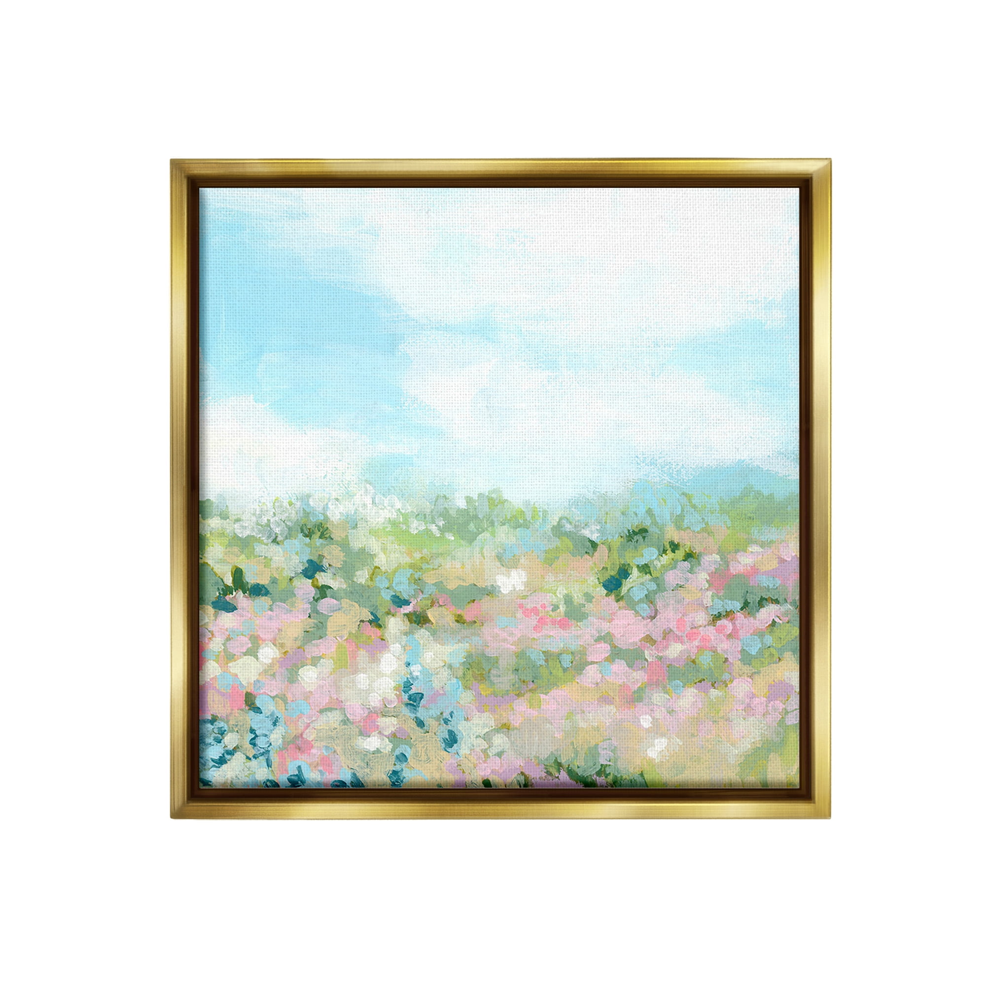 Stupell Industries Pink Speckled Meadow Landscape Painting Gold Floater Framed Canvas Art Print Wall Art, 18 x 18