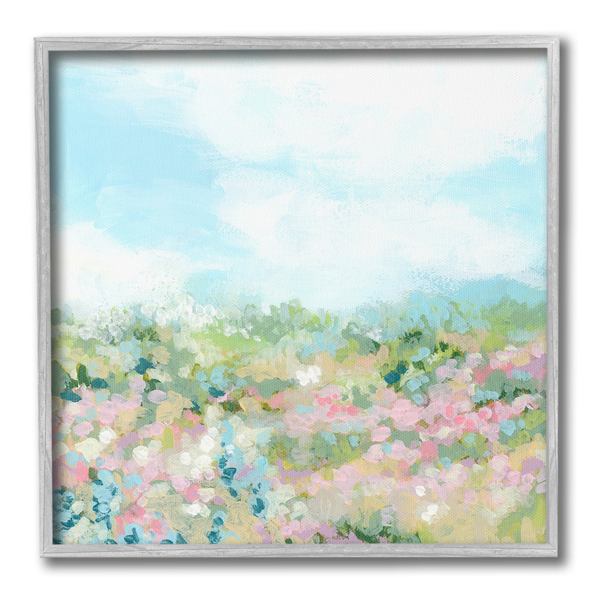 Stupell Industries Pink Speckled Meadow Landscape Painting Gray Framed Art Print Wall Art, 24 x 24