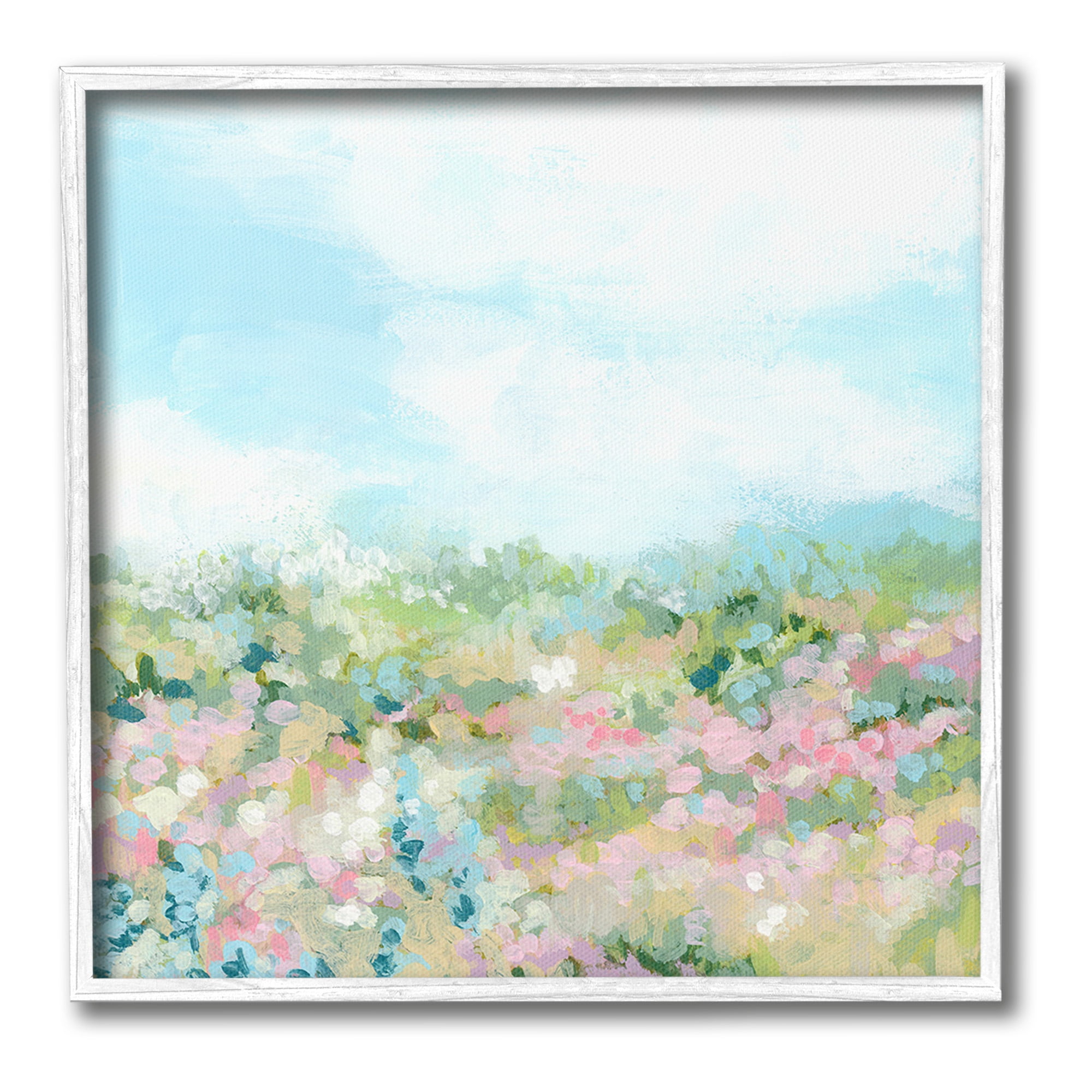 Stupell Industries Pink Speckled Meadow Landscape Painting White Framed Art Print Wall Art, 12 x 12
