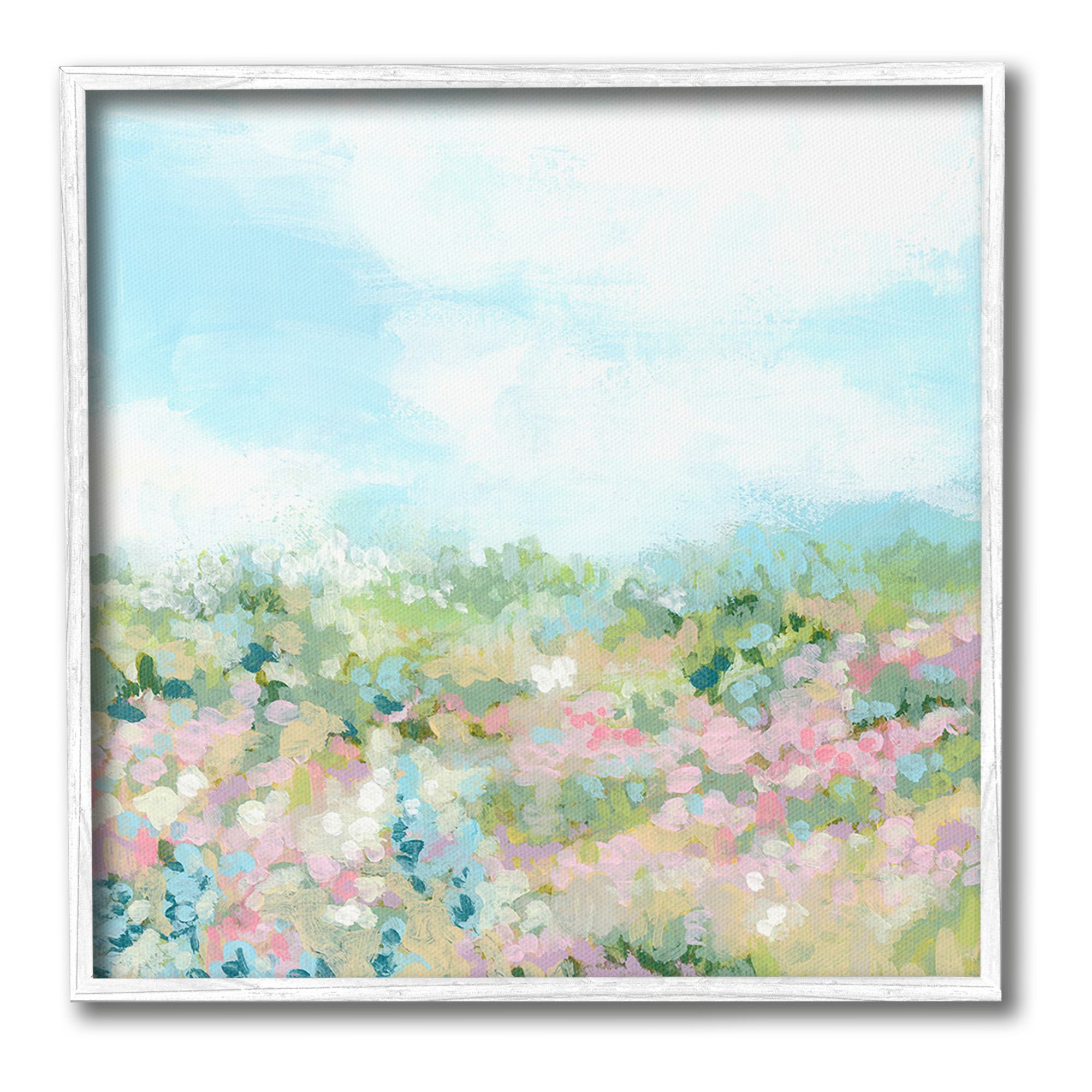 Stupell Industries Pink Speckled Meadow Landscape Painting White Framed Art Print Wall Art, 17 x 17