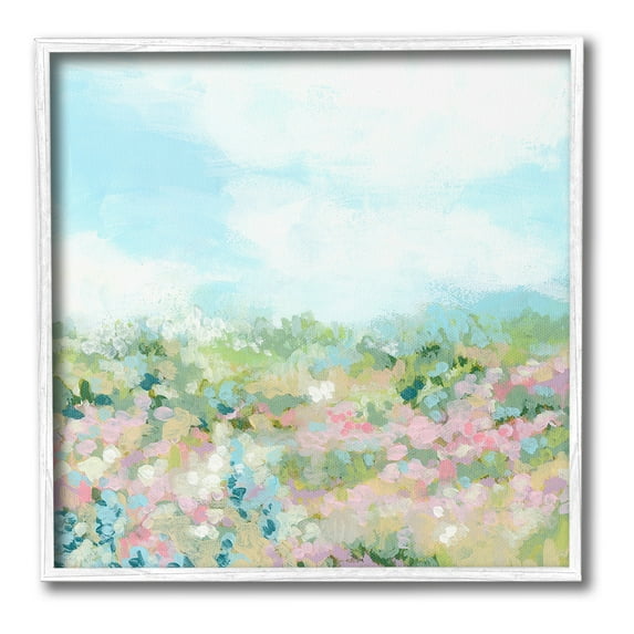 Stupell Industries Pink Speckled Meadow Landscape Painting White Framed Art Print Wall Art, 24 x 24