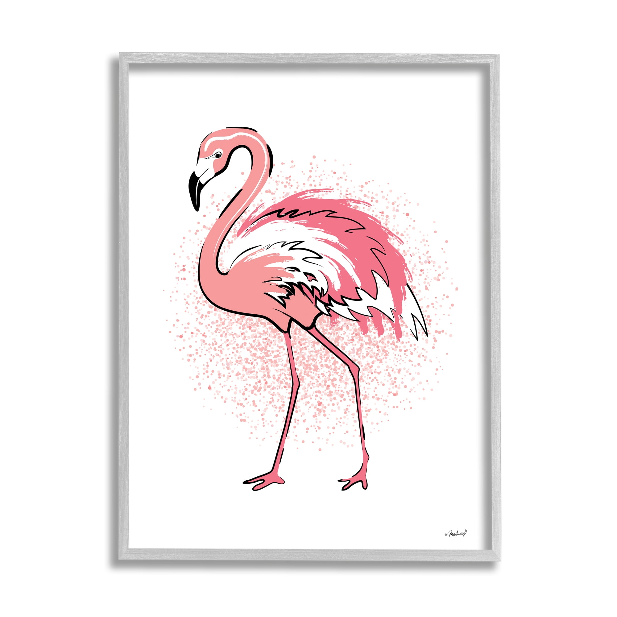 Stupell Industries Pink Splatter Flamingo Feathers Tropical Bird Modern Painting Gray Framed Art Print Wall Art, 24 x 30, Design by Martina Pavlova