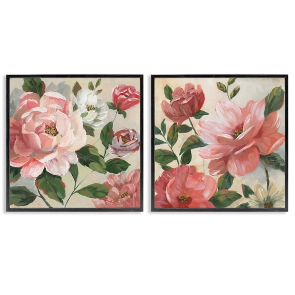 Stupell Industries Pink Spring Flower Assortment Floral Painting Black Framed Art Print Wall Art, 17 x 17, Set of 2