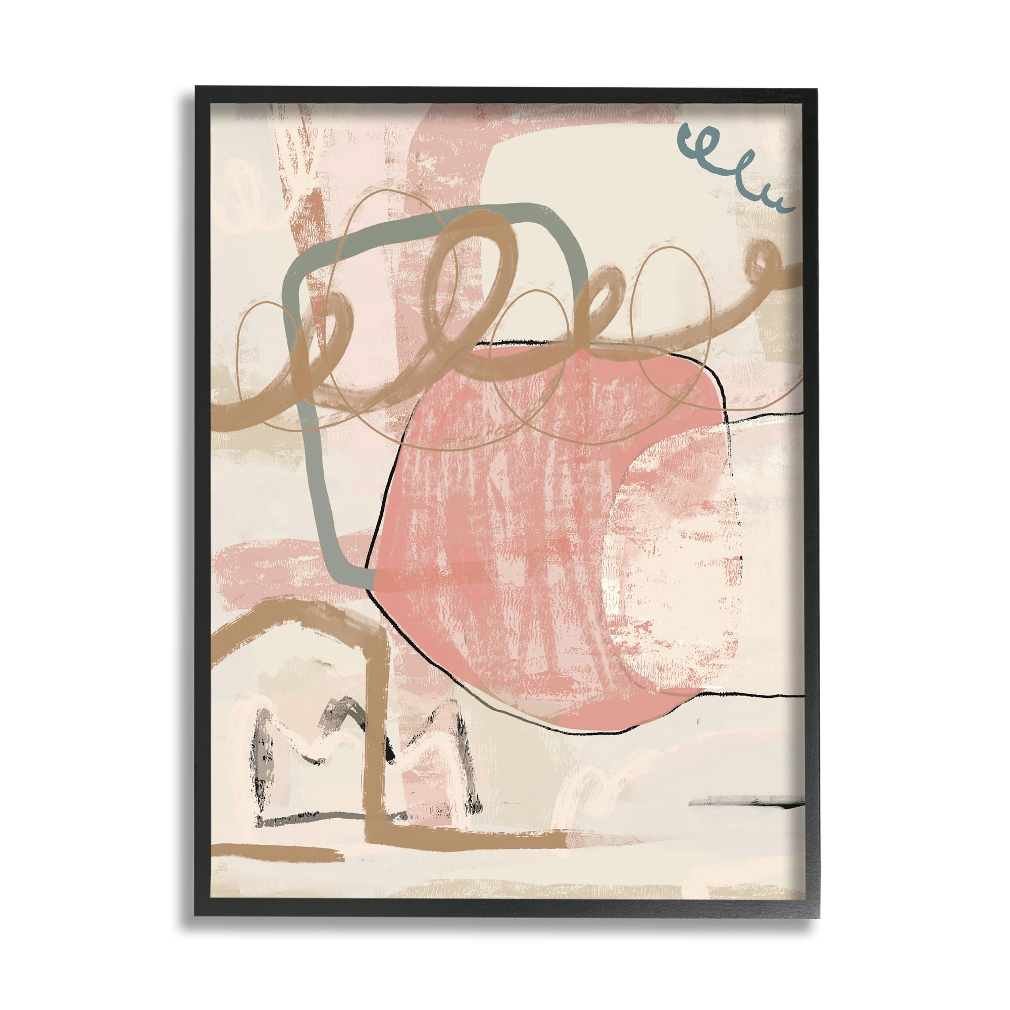 Stupell Industries Pink Squiggle Abstraction Abstract Painting Black Framed Art Print Wall Art, 24 x 30