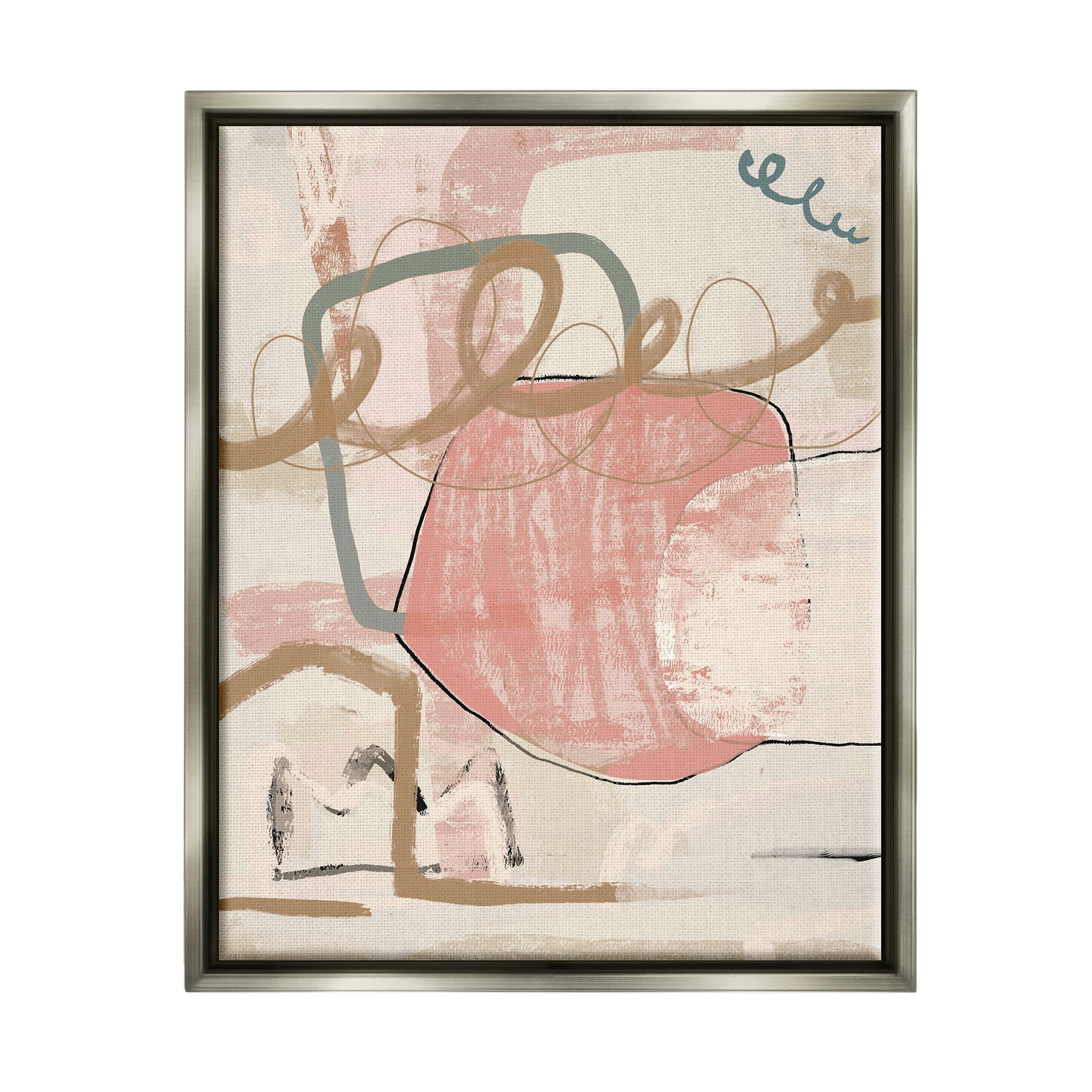 Stupell Industries Pink Squiggle Abstraction Abstract Painting Gray Floater Framed Canvas Art Print Wall Art, 25 x 31