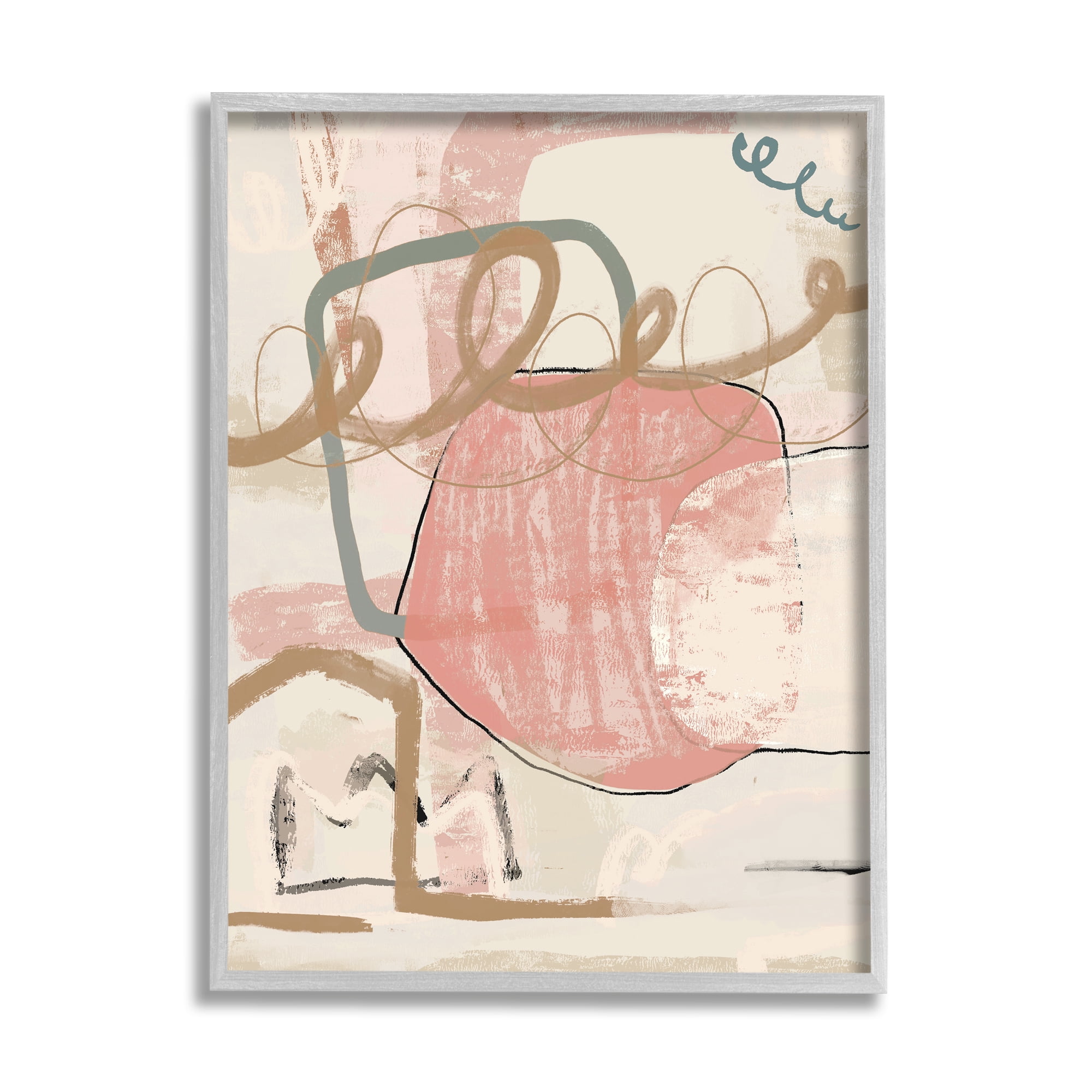 Stupell Industries Pink Squiggle Abstraction Abstract Painting Gray Framed Art Print Wall Art, 11 x 14
