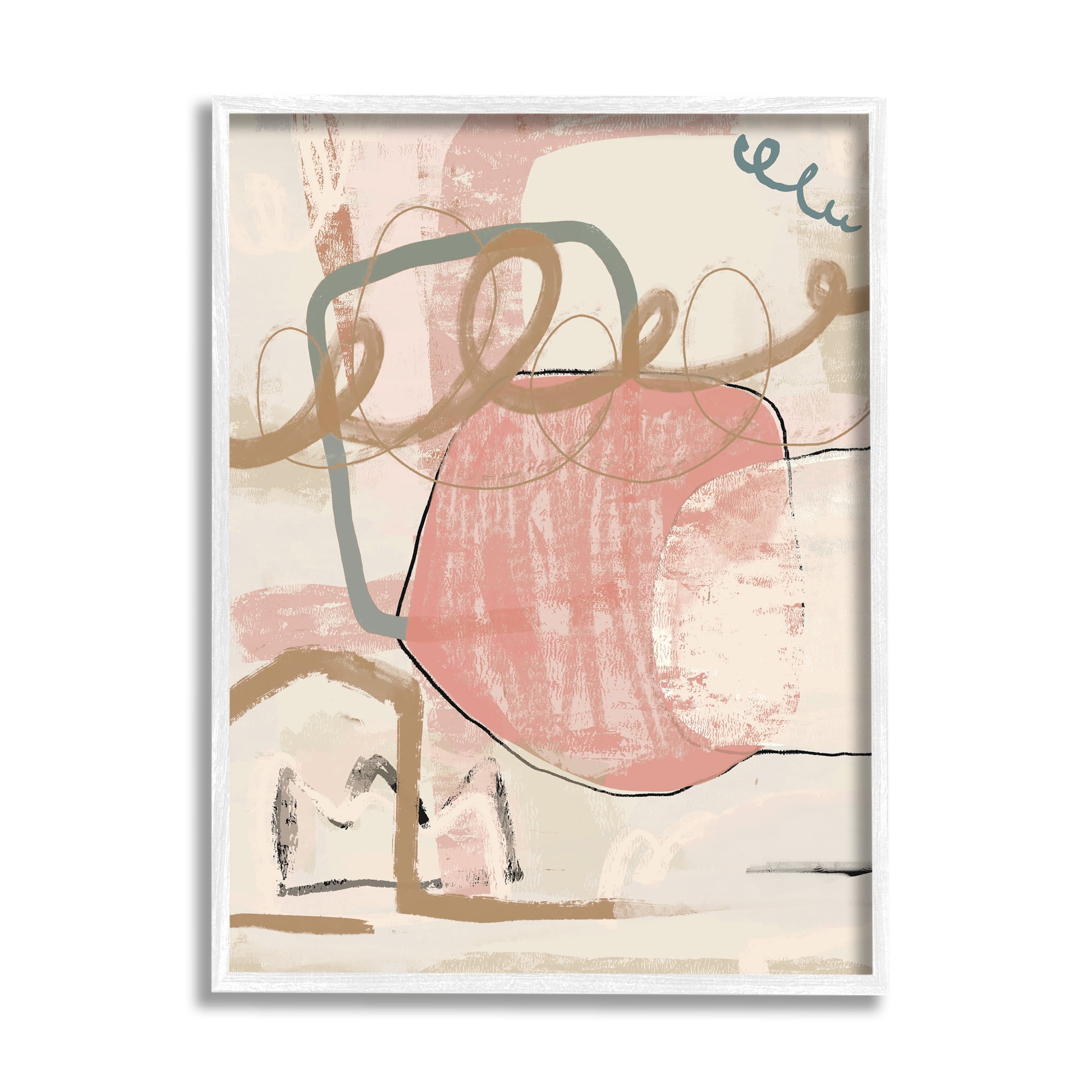 Stupell Industries Pink Squiggle Abstraction Abstract Painting White Framed Art Print Wall Art, 24 x 30