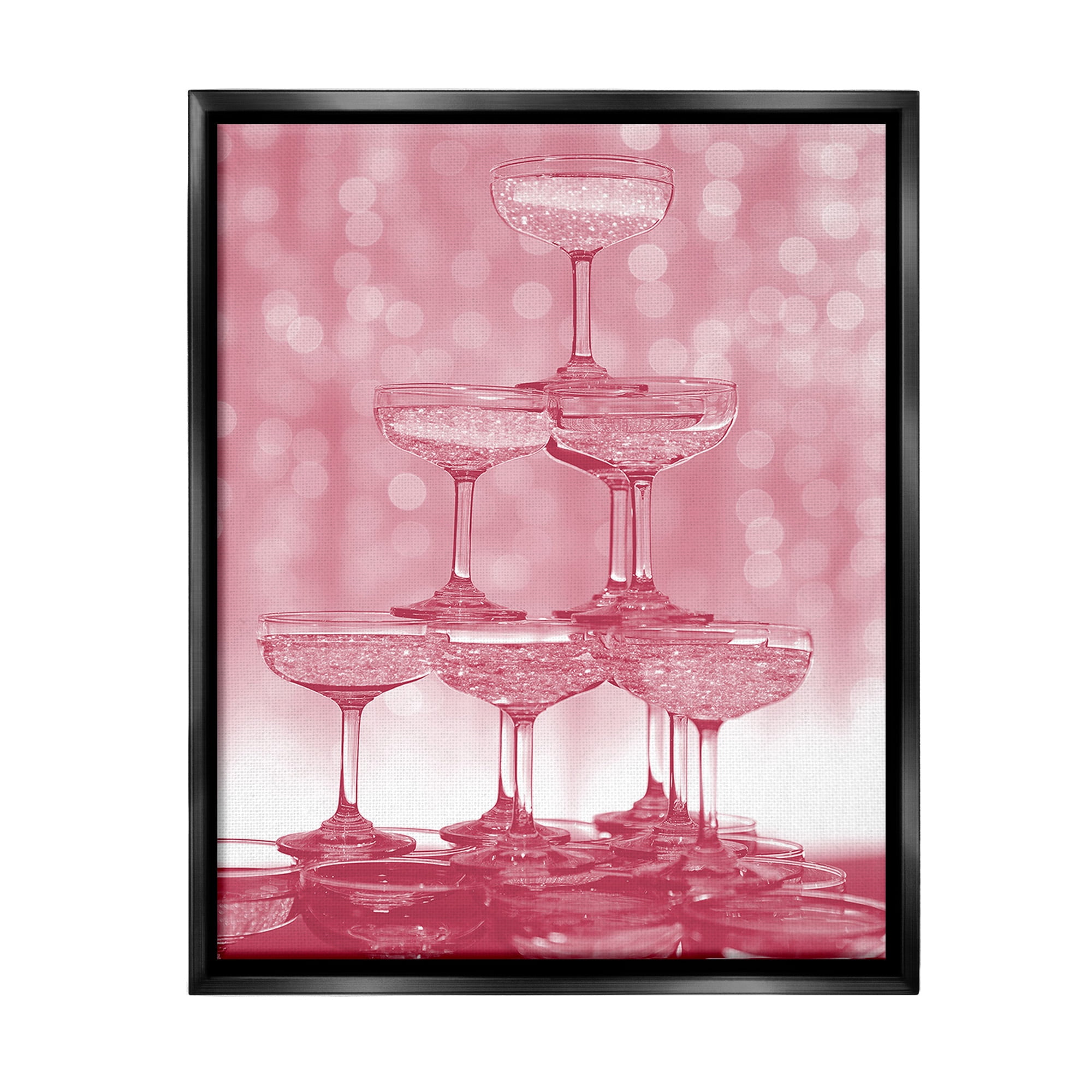 Stupell Industries Pink Stacked Glasses Food & Beverage Painting Black Floater Framed Canvas Art Print Wall Art, 25 x 31