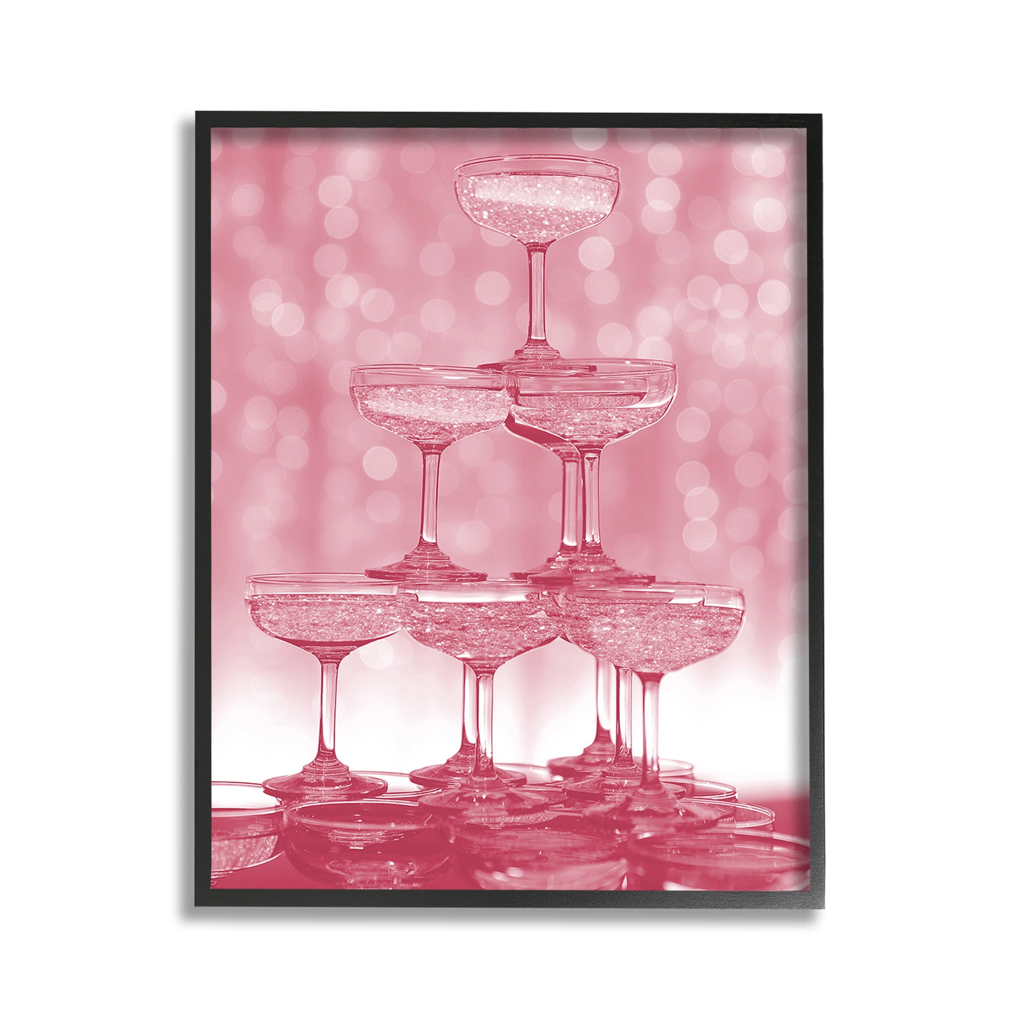 Stupell Industries Pink Stacked Glasses Food & Beverage Painting Black Framed Art Print Wall Art, 11 x 14