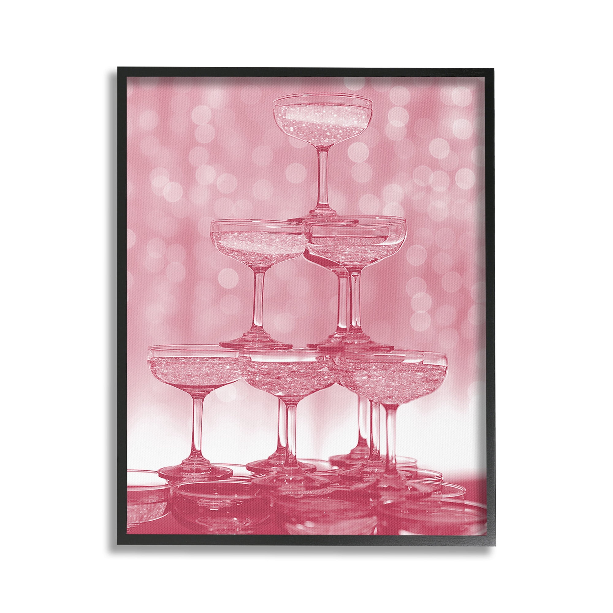 Stupell Industries Pink Stacked Glasses Food & Beverage Painting Black Framed Art Print Wall Art, 16 x 20