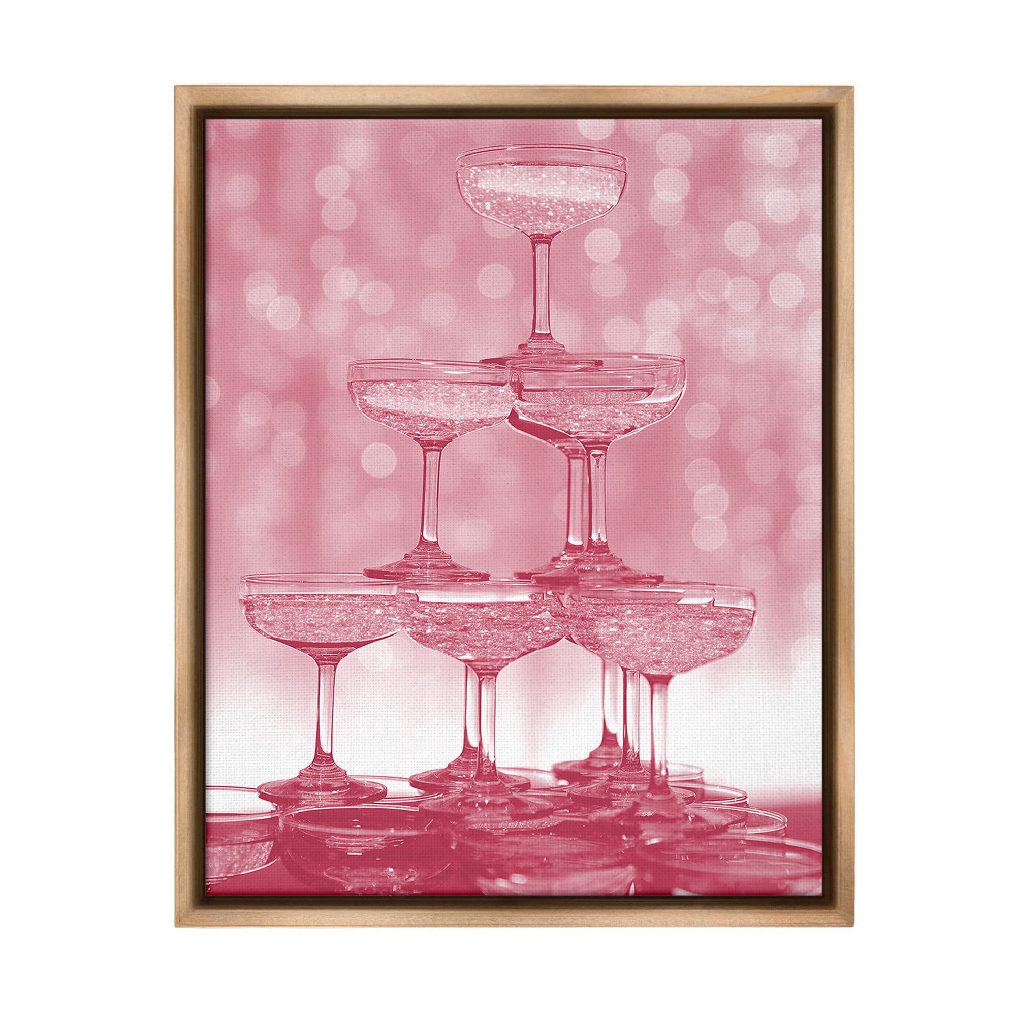 Stupell Industries Pink Stacked Glasses Food & Beverage Painting Brown Floater Framed Canvas Art Print Wall Art, 25 x 31