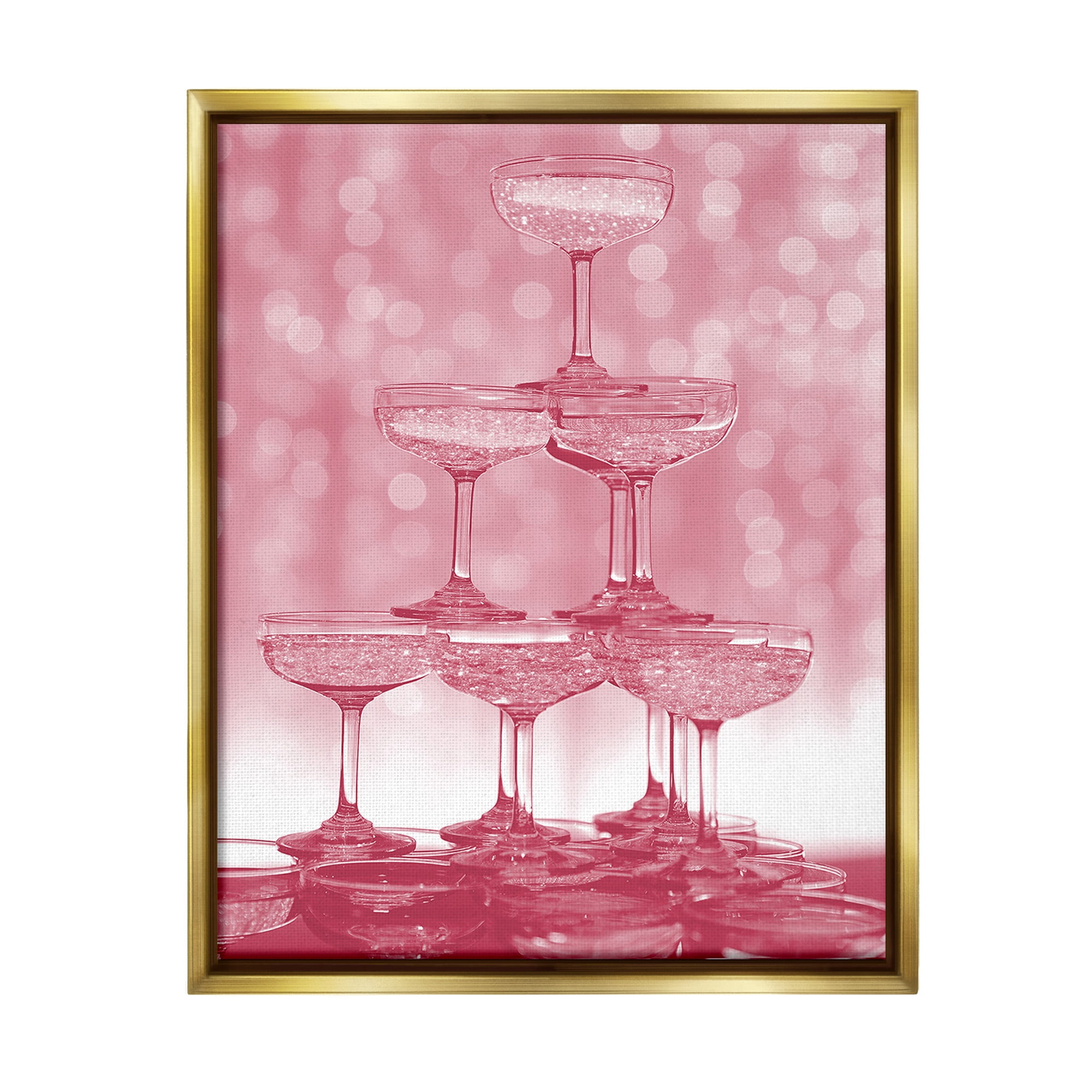 Stupell Industries Pink Stacked Glasses Food & Beverage Painting Gold Floater Framed Canvas Art Print Wall Art, 25 x 31