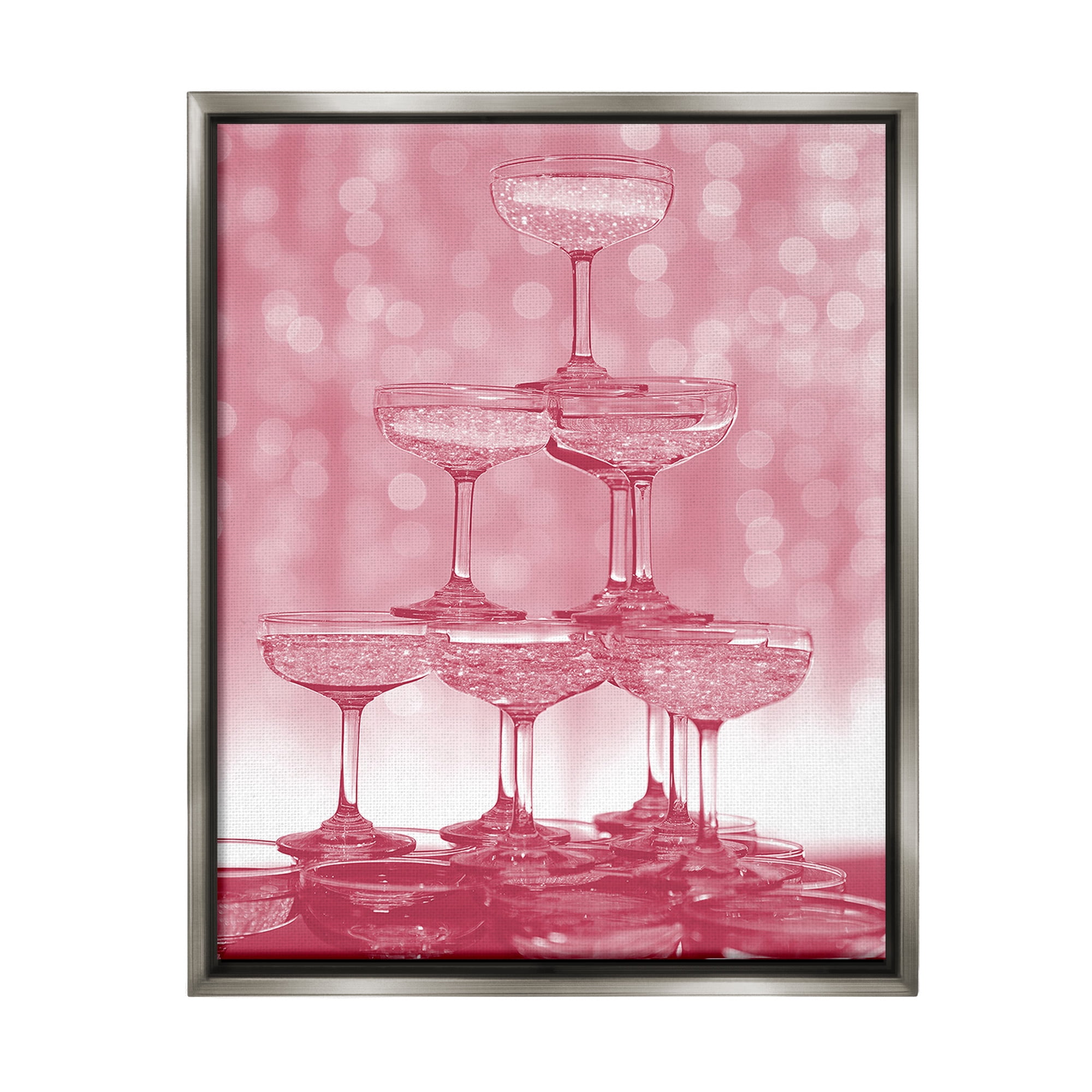 Stupell Industries Pink Stacked Glasses Food & Beverage Painting Gray Floater Framed Canvas Art Print Wall Art, 25 x 31