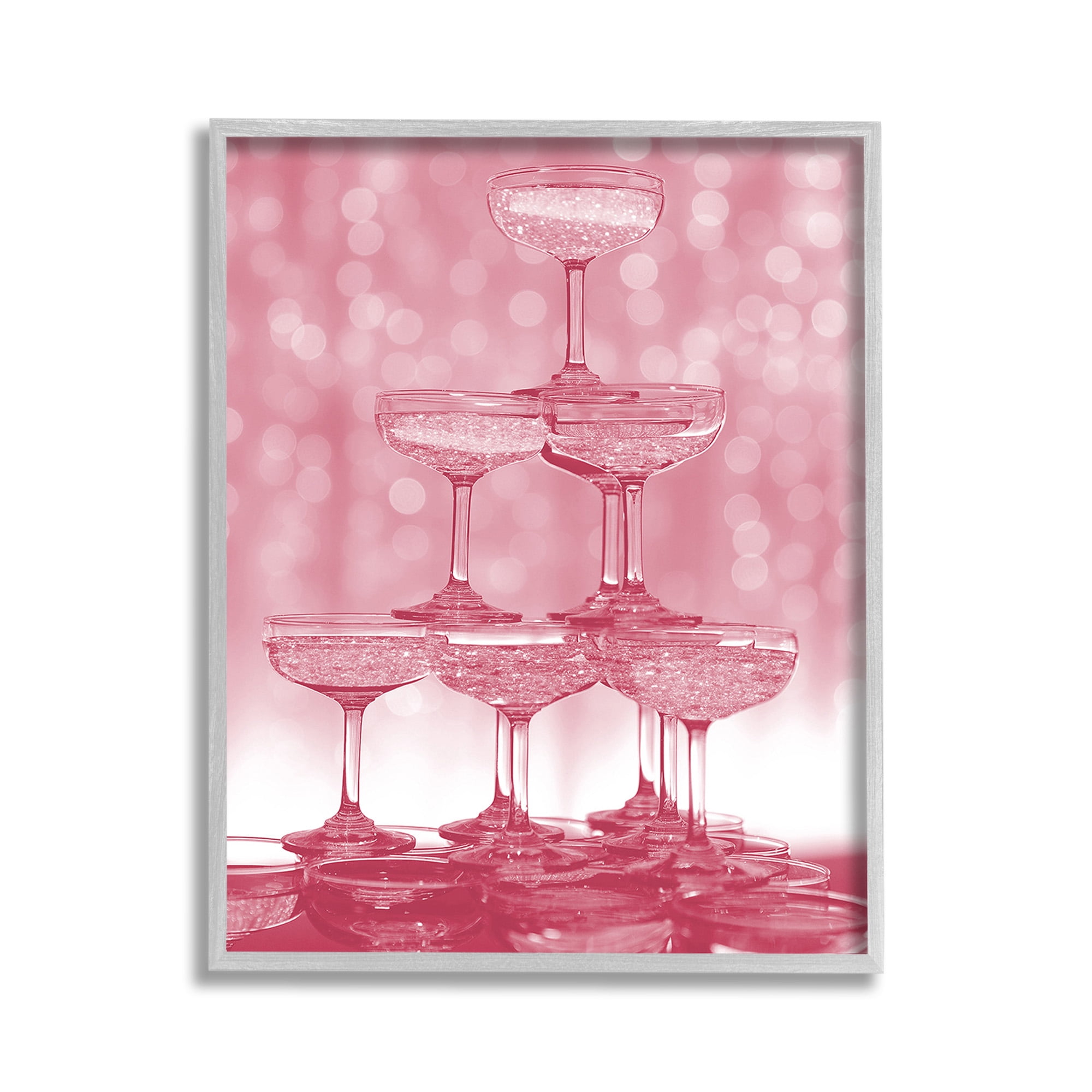 Stupell Industries Pink Stacked Glasses Food & Beverage Painting Gray Framed Art Print Wall Art, 11 x 14