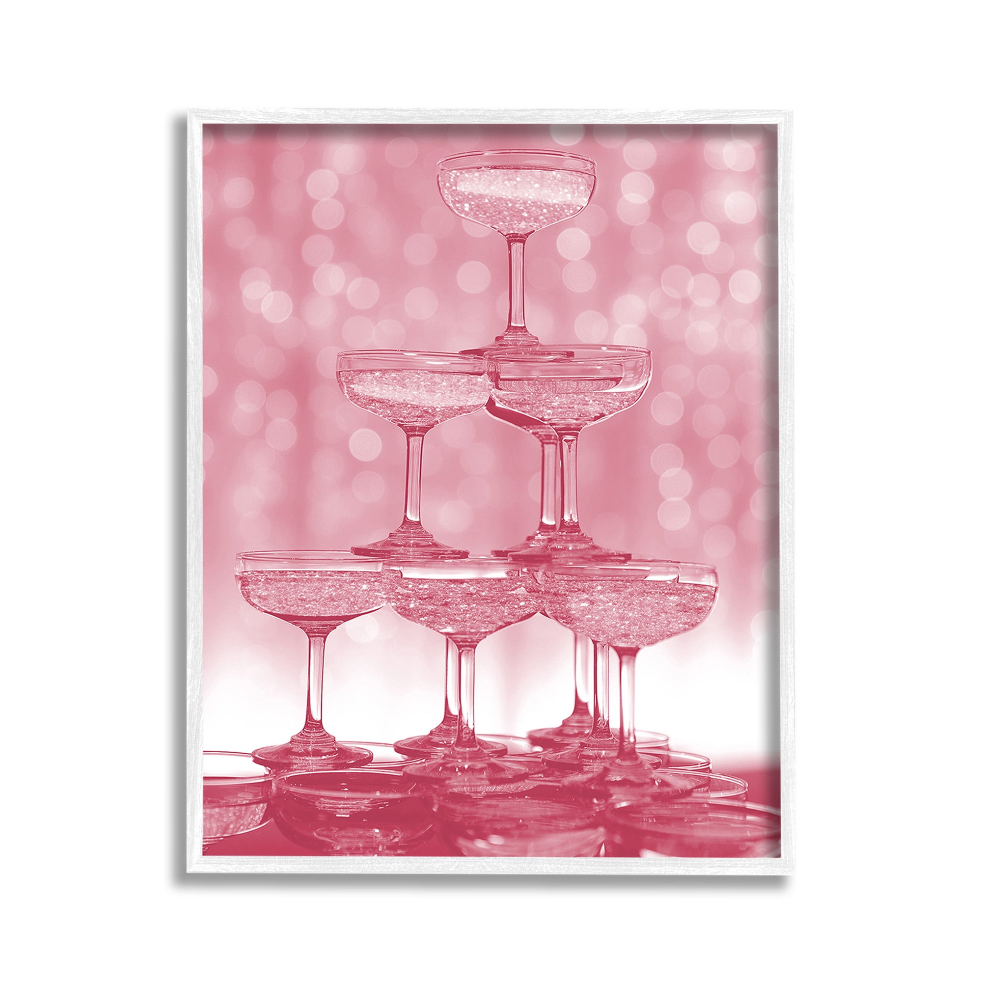 Stupell Industries Pink Stacked Glasses Food & Beverage Painting White Framed Art Print Wall Art, 11 x 14