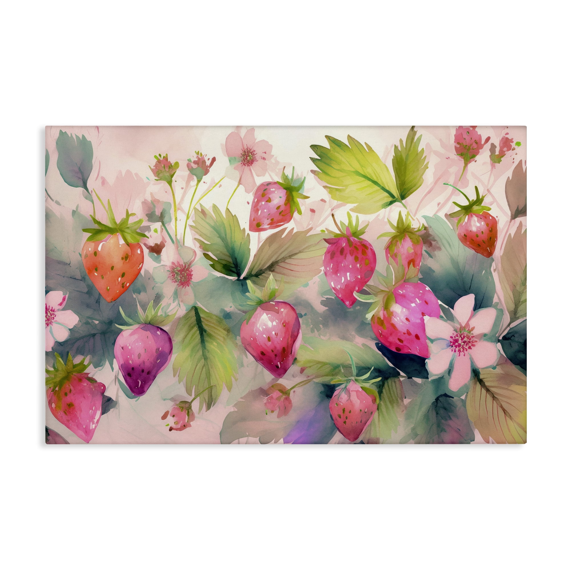 Stupell Industries Pink Strawberries & Bloom Food & Beverage Painting Wrapped Canvas Art Print Wall Art, 24 x 16