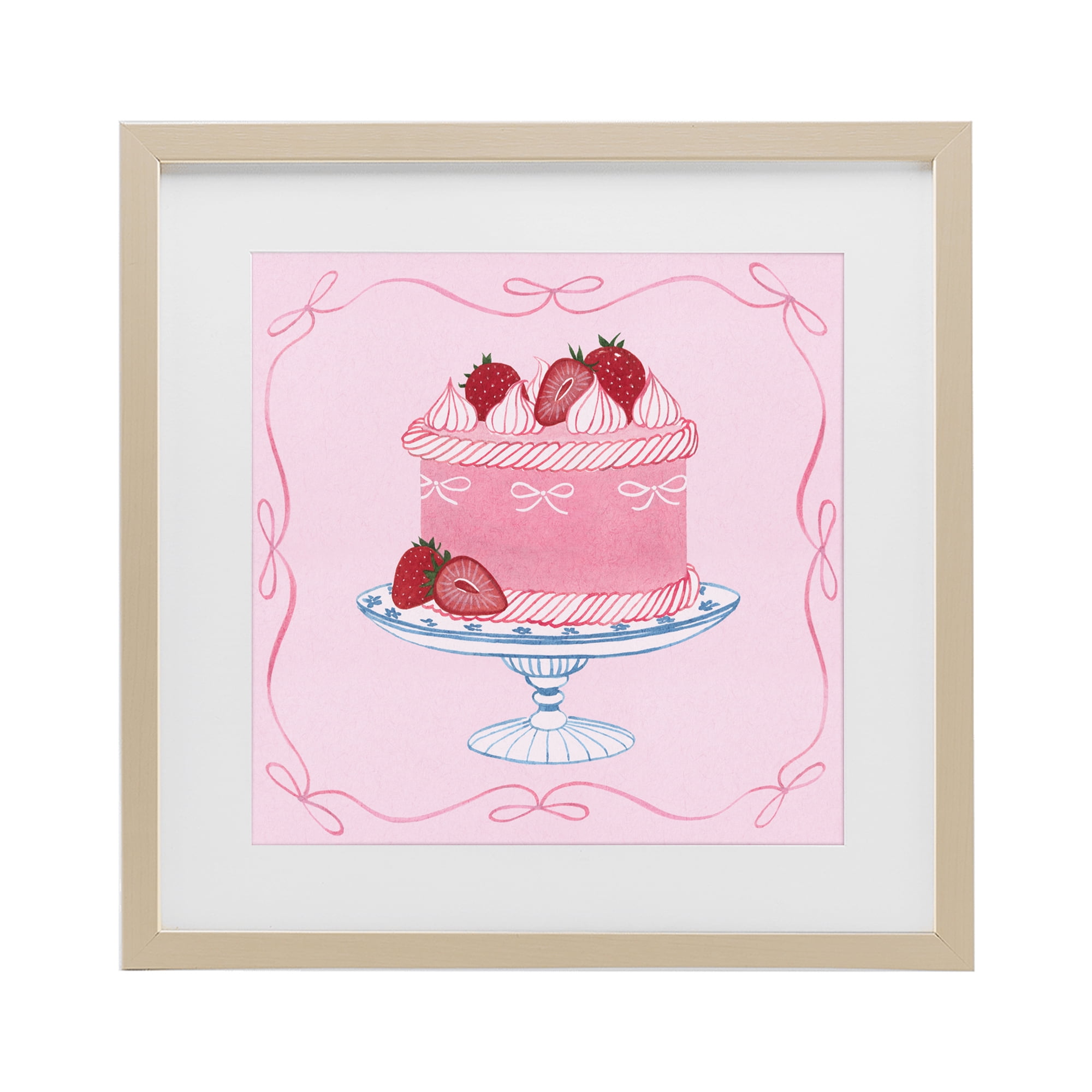 Stupell Industries Pink Strawberry Cake Birch Framed Print Under Glass, design by Grace Popp