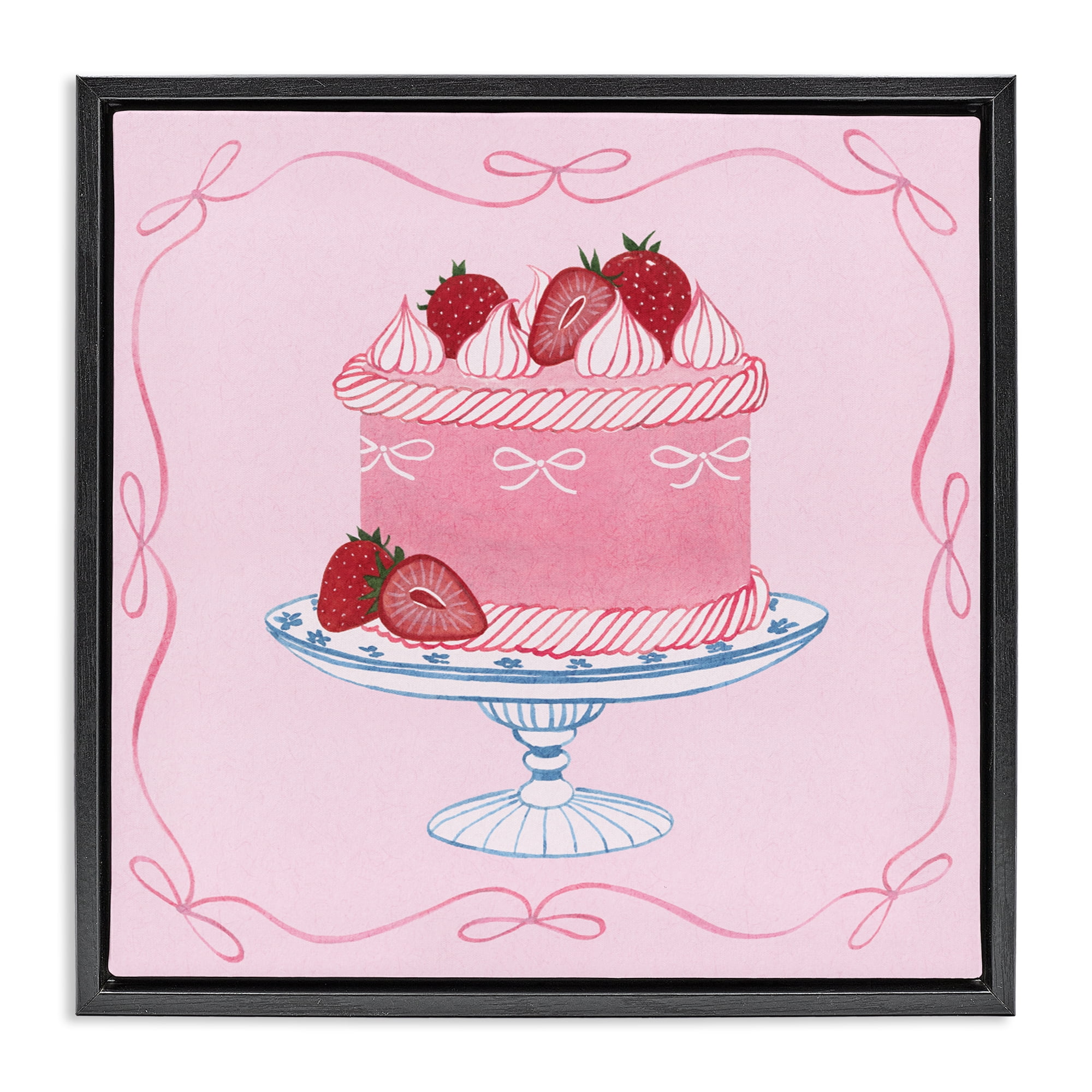 Stupell Industries Pink Strawberry Cake Black Framed Floater Canvas Wall Art, design by Grace Popp