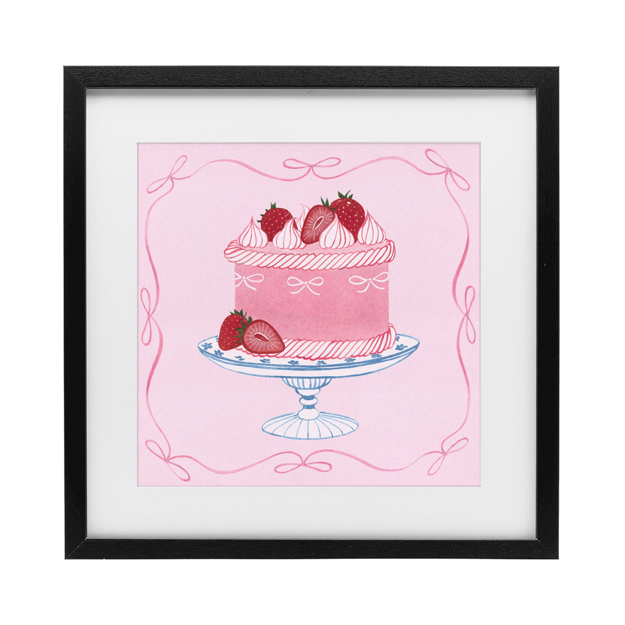 Stupell Industries Pink Strawberry Cake Black Framed Print Under Glass, design by Grace Popp