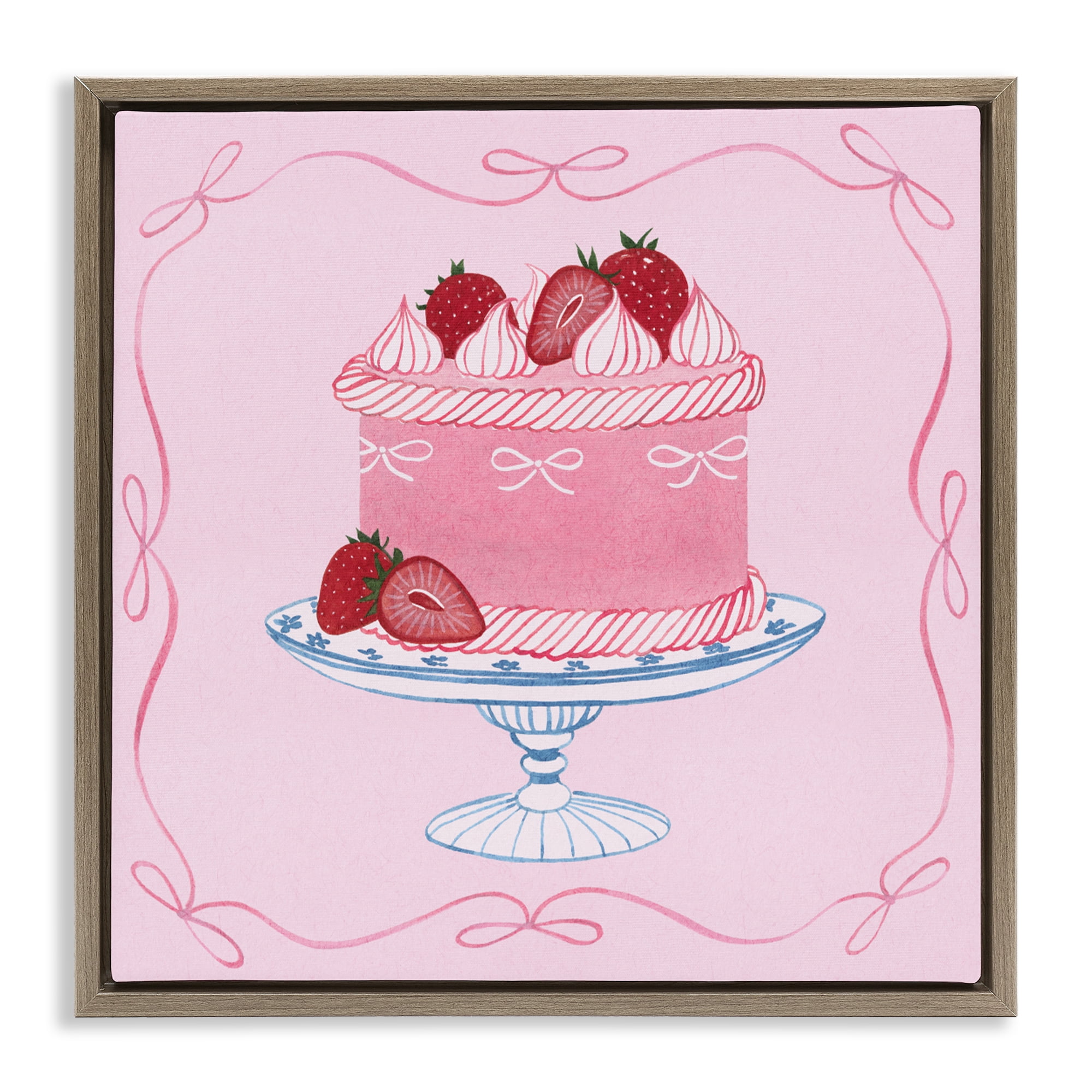 Stupell Industries Pink Strawberry Cake Brown Framed Floater Canvas Wall Art, design by Grace Popp