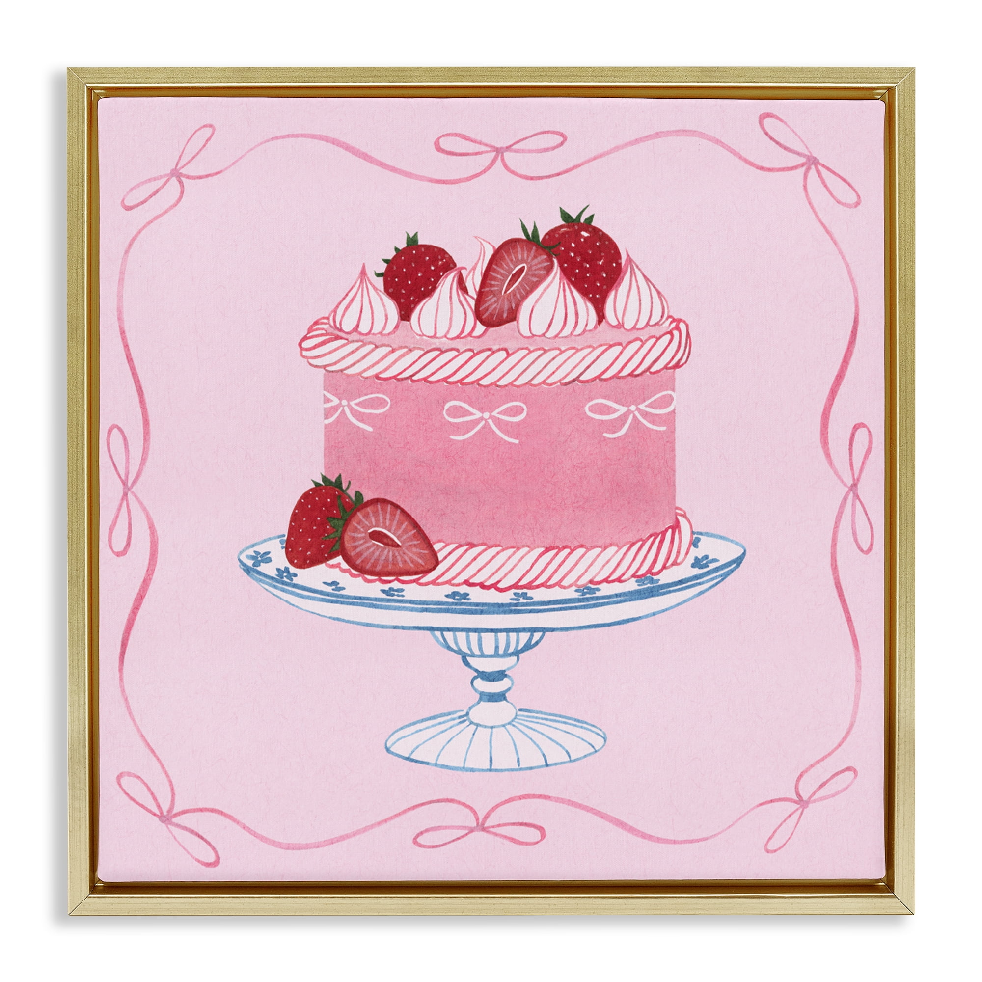 Stupell Industries Pink Strawberry Cake Gold Framed Floater Canvas Wall Art, design by Grace Popp