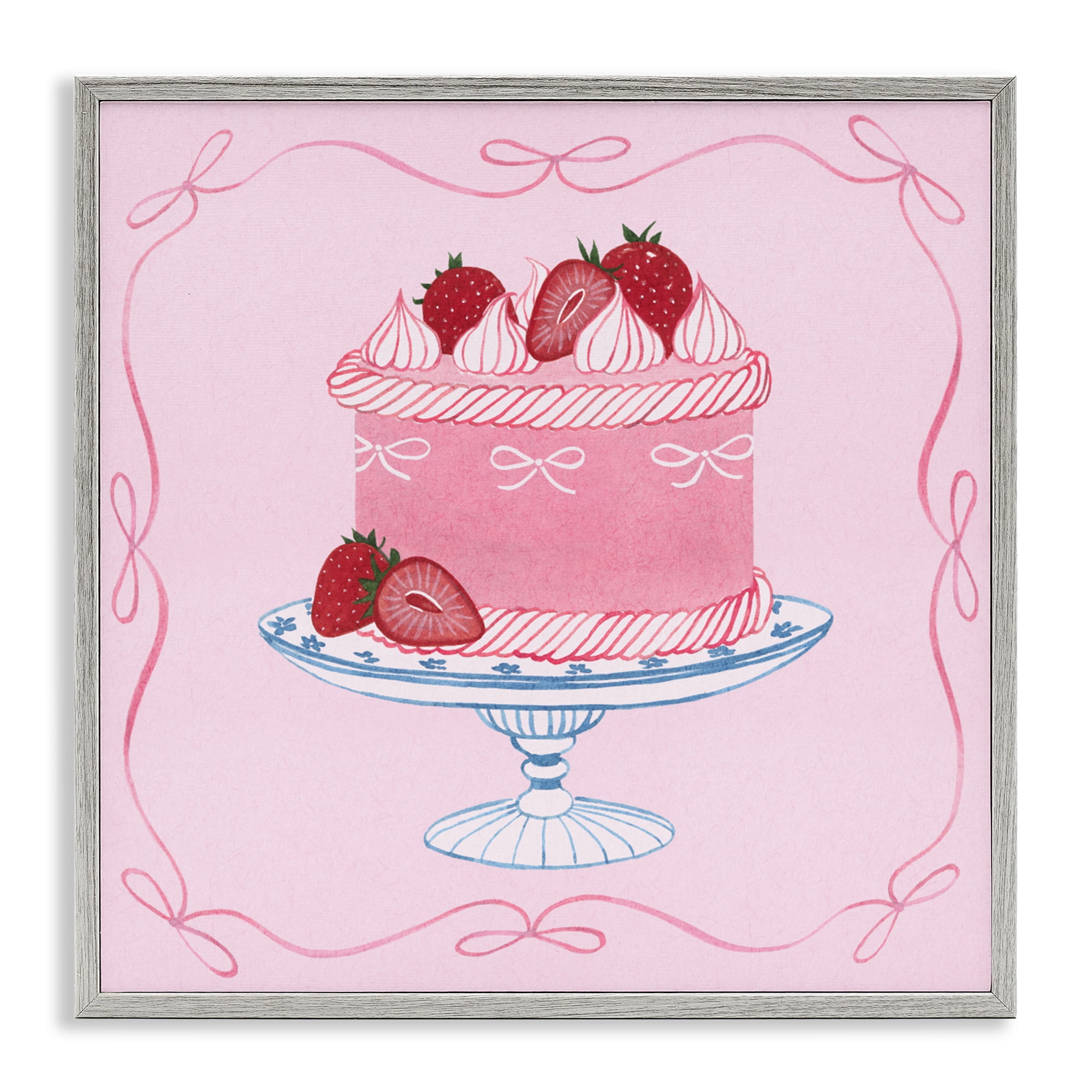 Stupell Industries Pink Strawberry Cake Gray Framed Giclee Art, design by Grace Popp