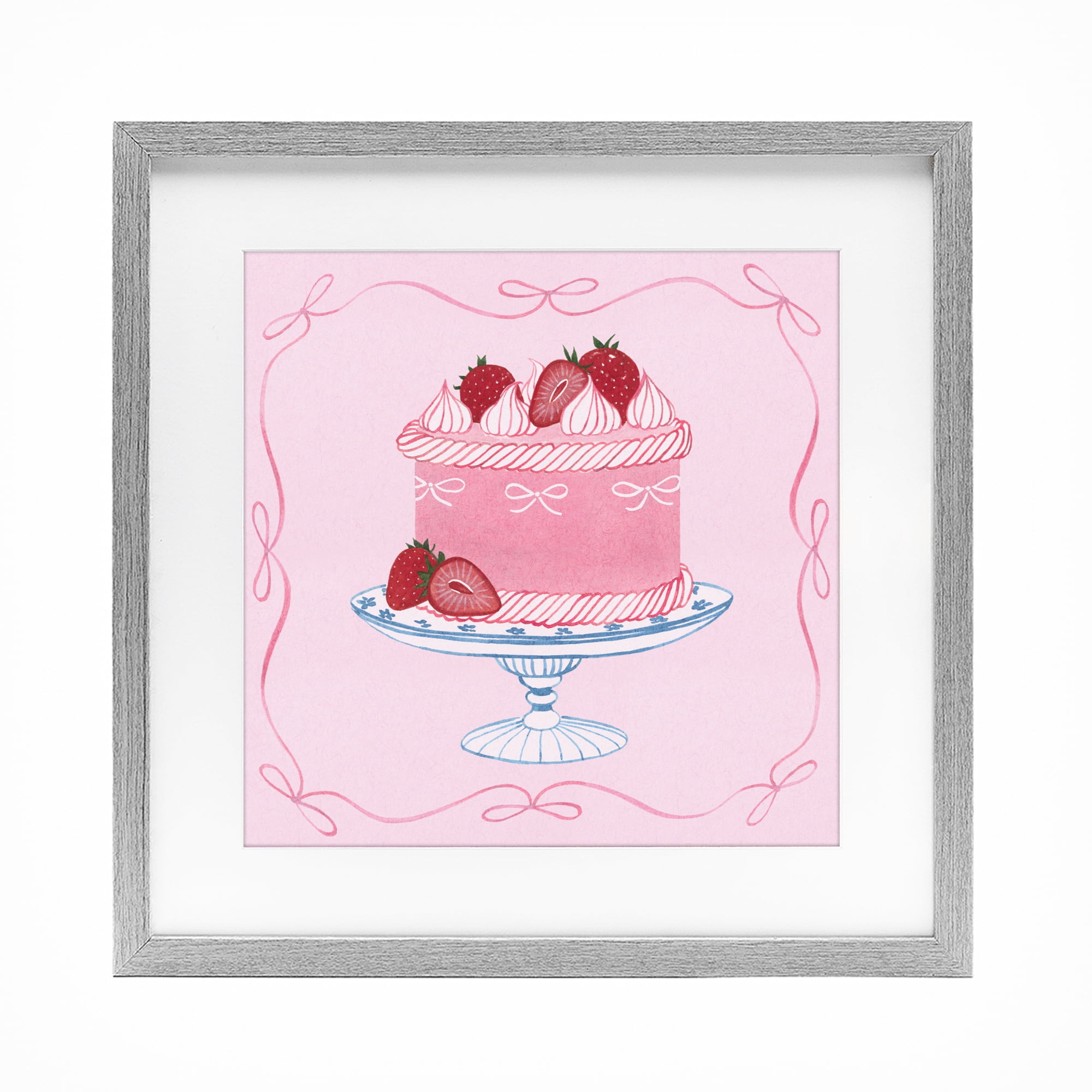 Stupell Industries Pink Strawberry Cake Gray Framed Print Under Glass, design by Grace Popp