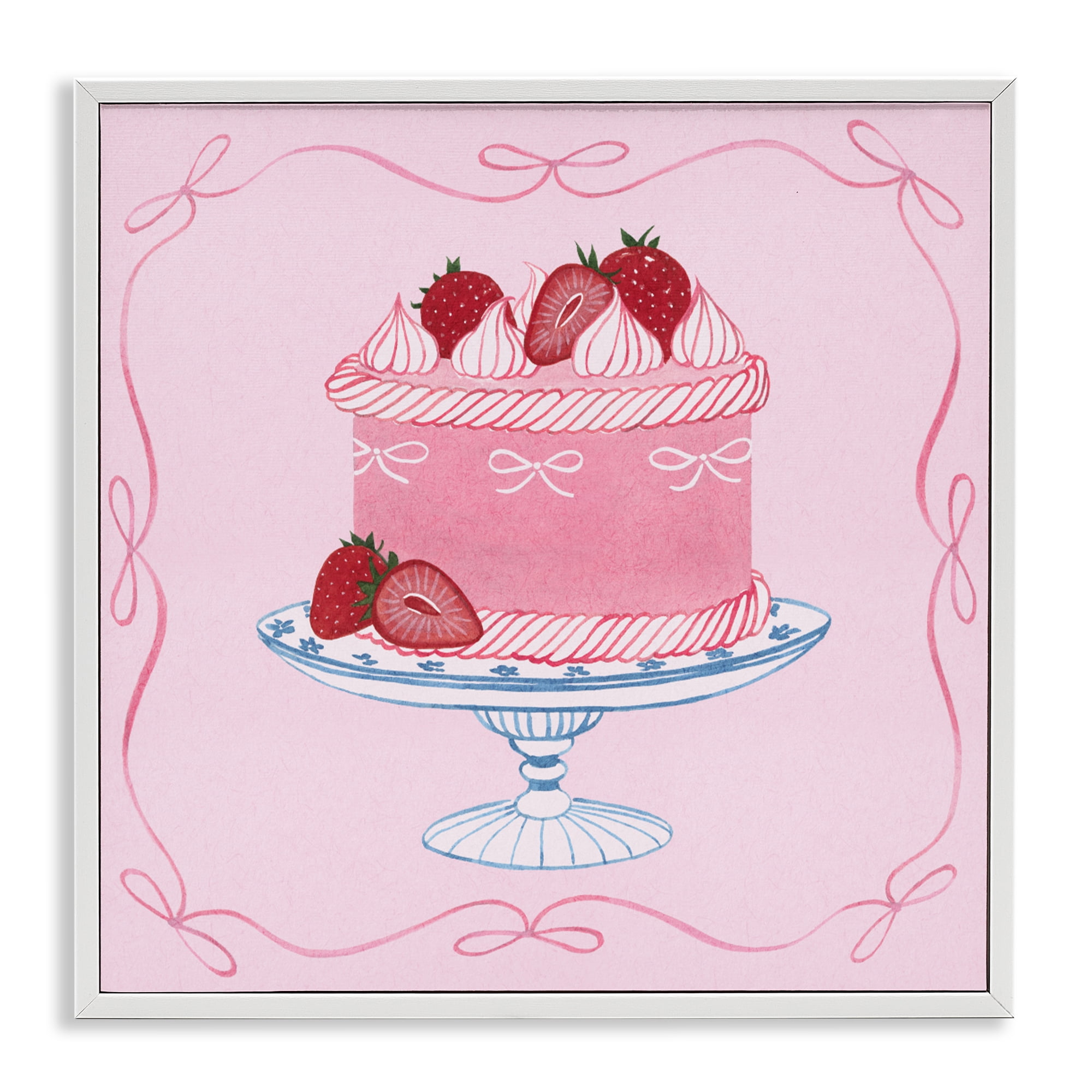 Stupell Industries Pink Strawberry Cake White Framed Giclee Art, design by Grace Popp