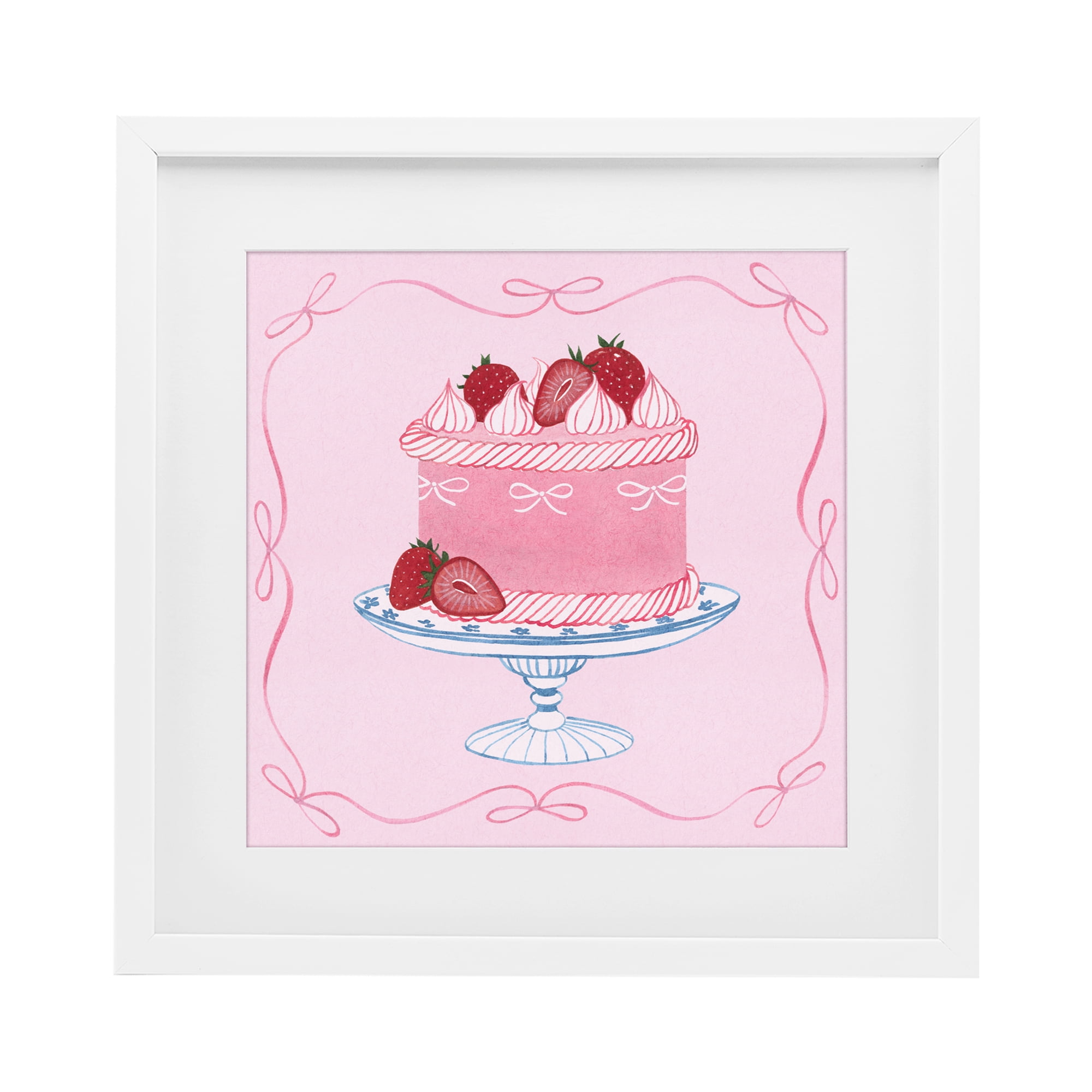 Stupell Industries Pink Strawberry Cake White Framed Print Under Glass, design by Grace Popp