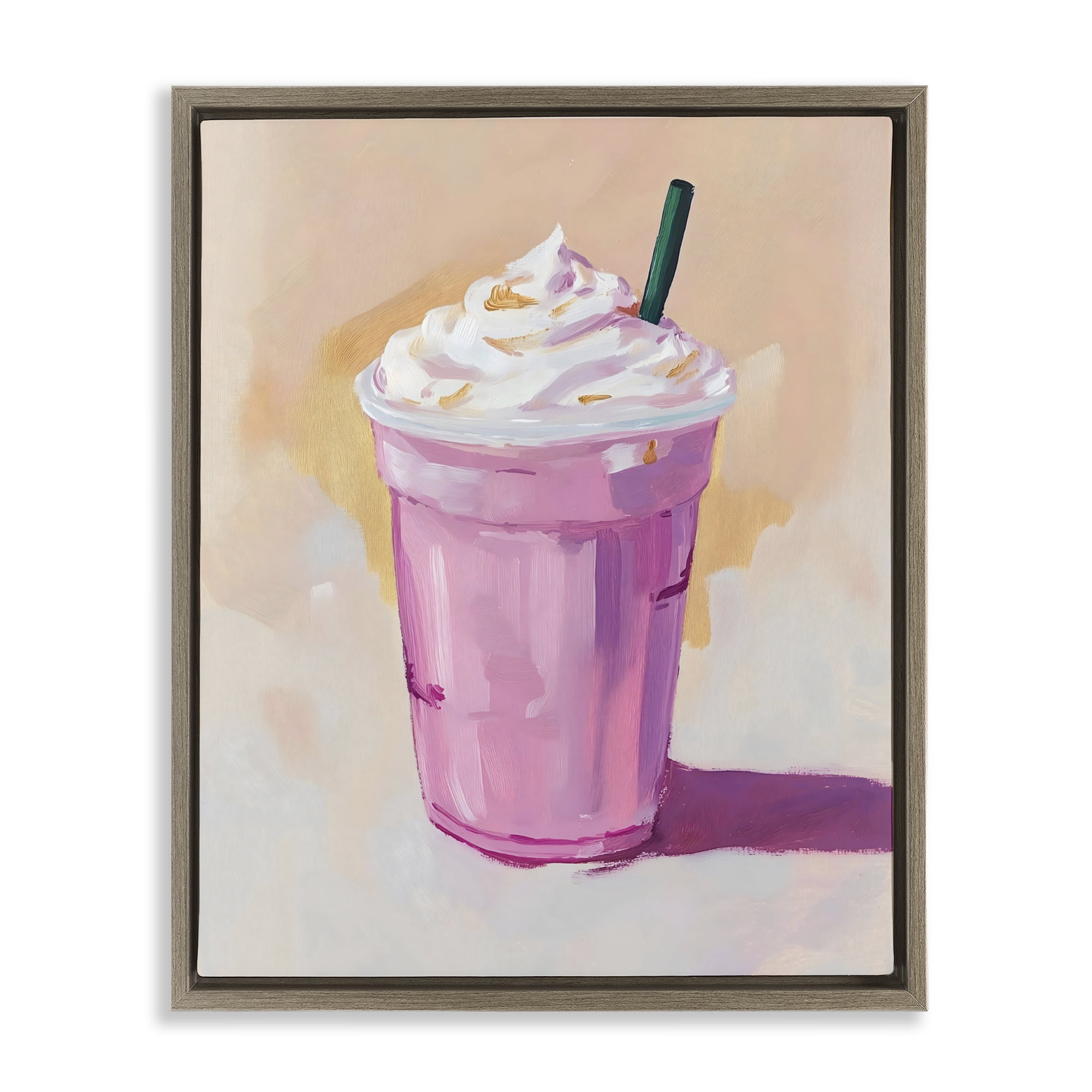 Stupell Industries Pink Strawberry Shake Brown Framed Floater Canvas Wall Art, design by The Prints Vibe