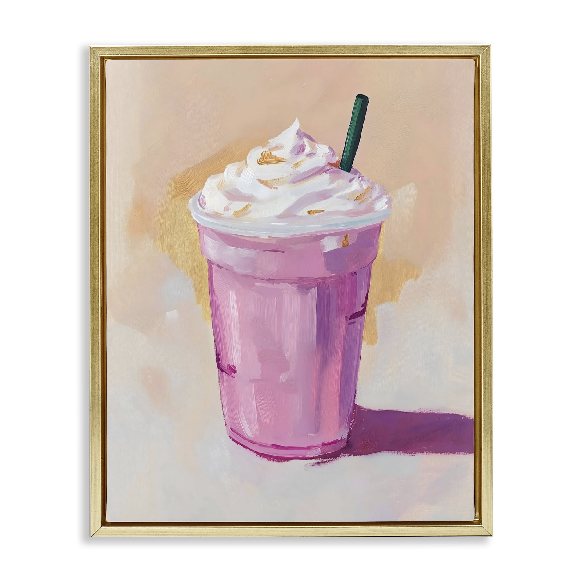 Stupell Industries Pink Strawberry Shake Gold Framed Floater Canvas Wall Art, design by The Prints Vibe