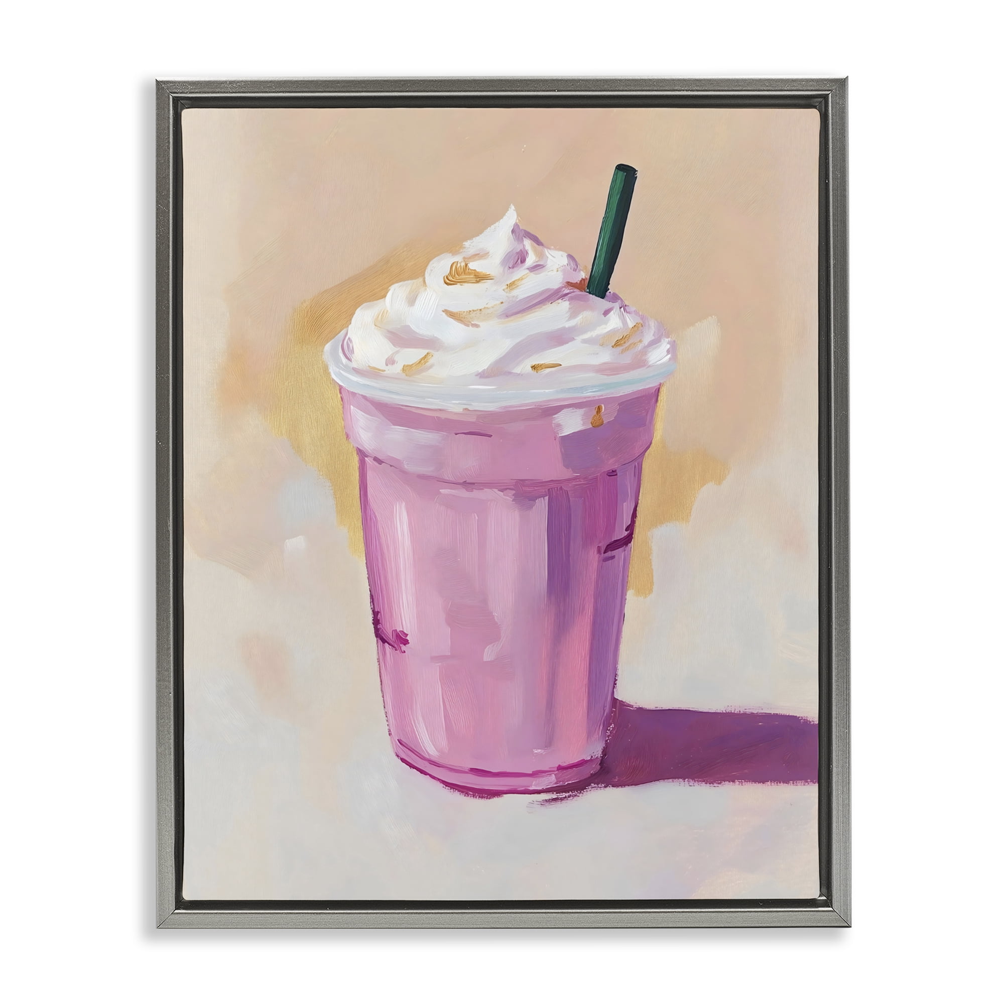 Stupell Industries Pink Strawberry Shake Gray Framed Floater Canvas Wall Art, design by The Prints Vibe