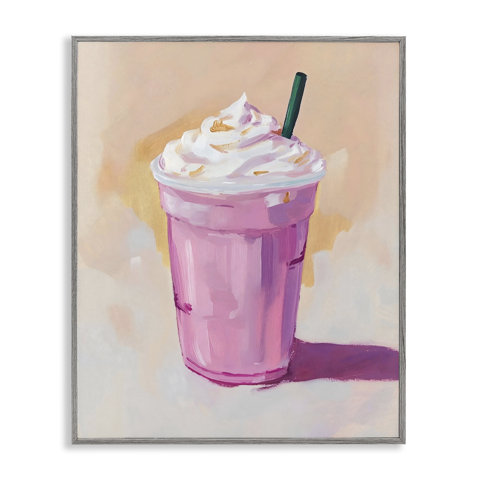 Stupell Industries Pink Strawberry Shake Gray Framed Giclee Art, design by The Prints Vibe