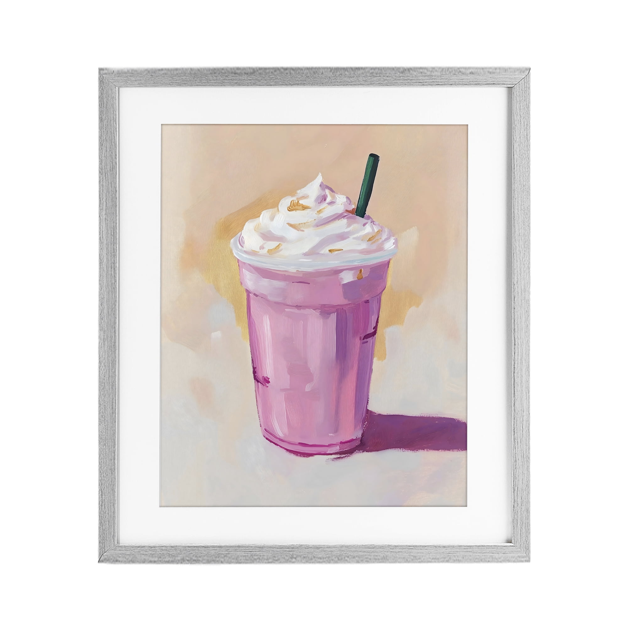 Stupell Industries Pink Strawberry Shake Gray Framed Print Under Glass, design by The Prints Vibe
