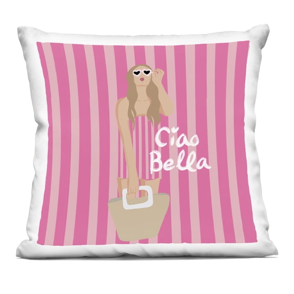 Stupell Industries Pink Striped Glam Girl Design by Chen Alyesh Throw Pillow