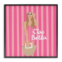 Stupell Industries Pink Striped Glam Girl People Painting Black Framed Art Print Wall Art, 12 x 12