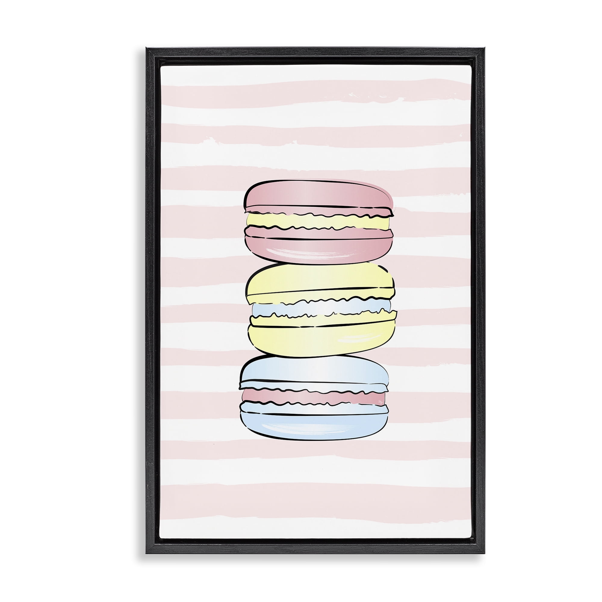 Stupell Industries Pink Stripes Macarons Food & Beverage Painting Black Floater Framed Art Print Wall Art, 21 x 31