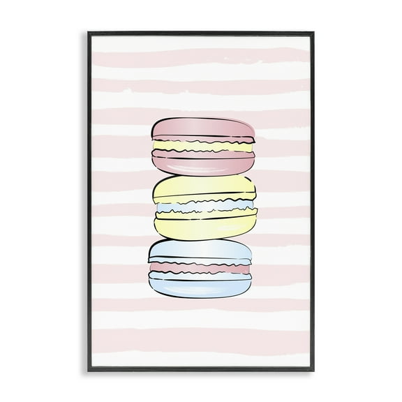 Stupell Industries Pink Stripes Macarons Food & Beverage Painting Black Framed Art Print Wall Art, 12 x 18