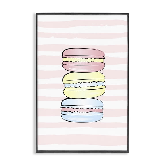 Stupell Industries Shabby Chic Pink Stripes Macarons Black Framed Giclee Art, 12 x 18, by Martina Pavlova